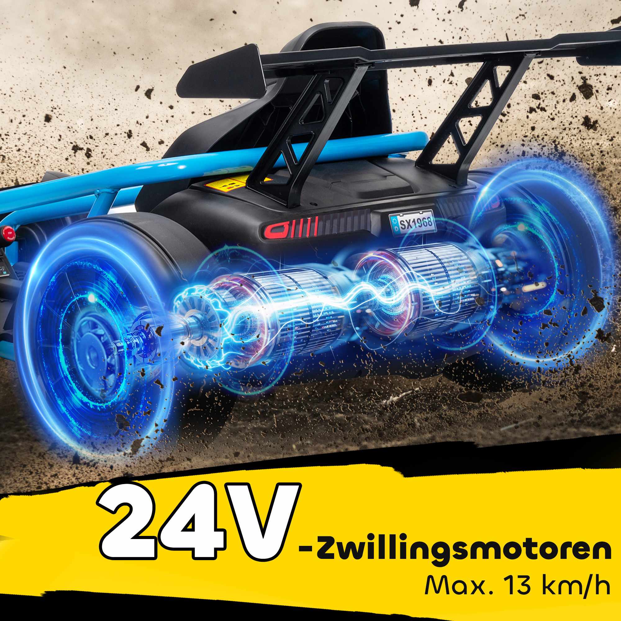 24V elektrisk gokart för drifting, åldrar 8-12, blå