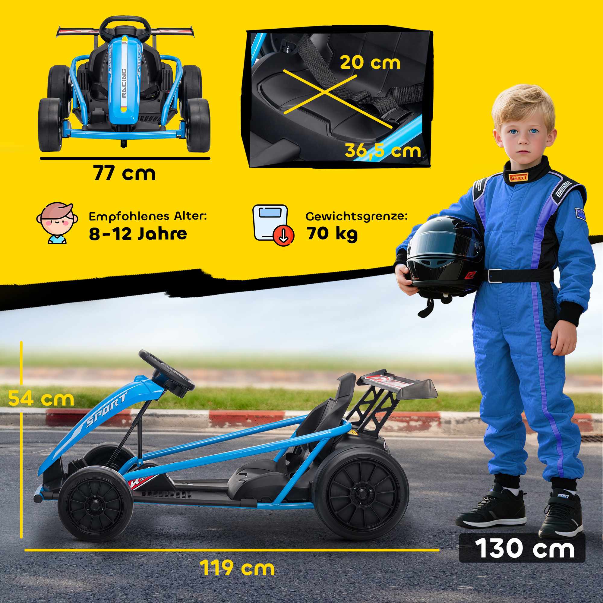 24V elektrisk gokart för drifting, åldrar 8-12, blå