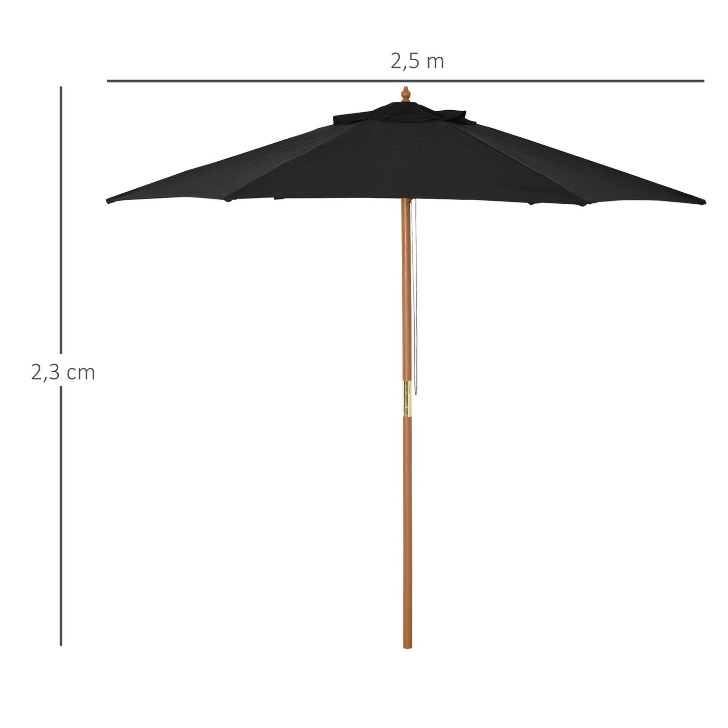 Parasoll hageparaply 3-lags, solbeskyttelse, bambus &amp; 180/㎡ polyester, svart, Ø2,5X2,3M