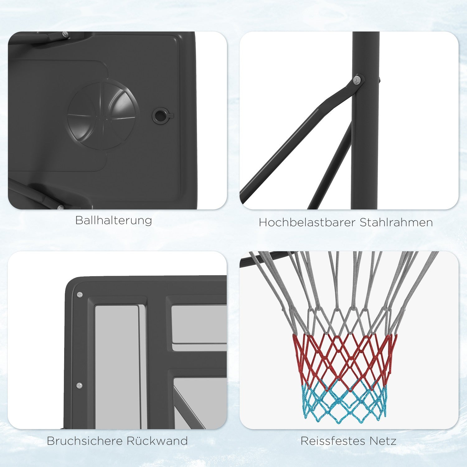 Justerbar 2-i-1 basketbåge med stålstativ, 195-370 cm
