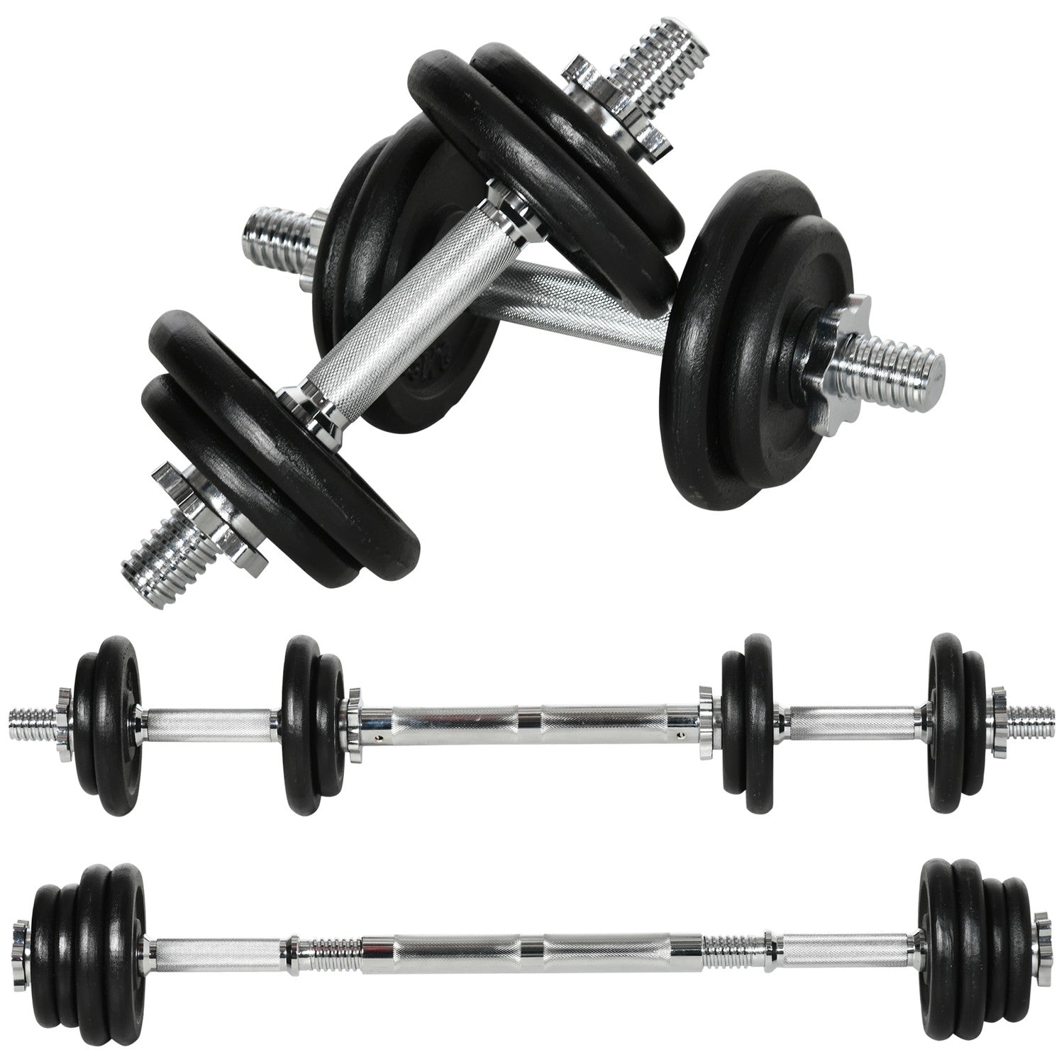 Justerbar hantel- och skivstångssats, 20 kg, antisladd