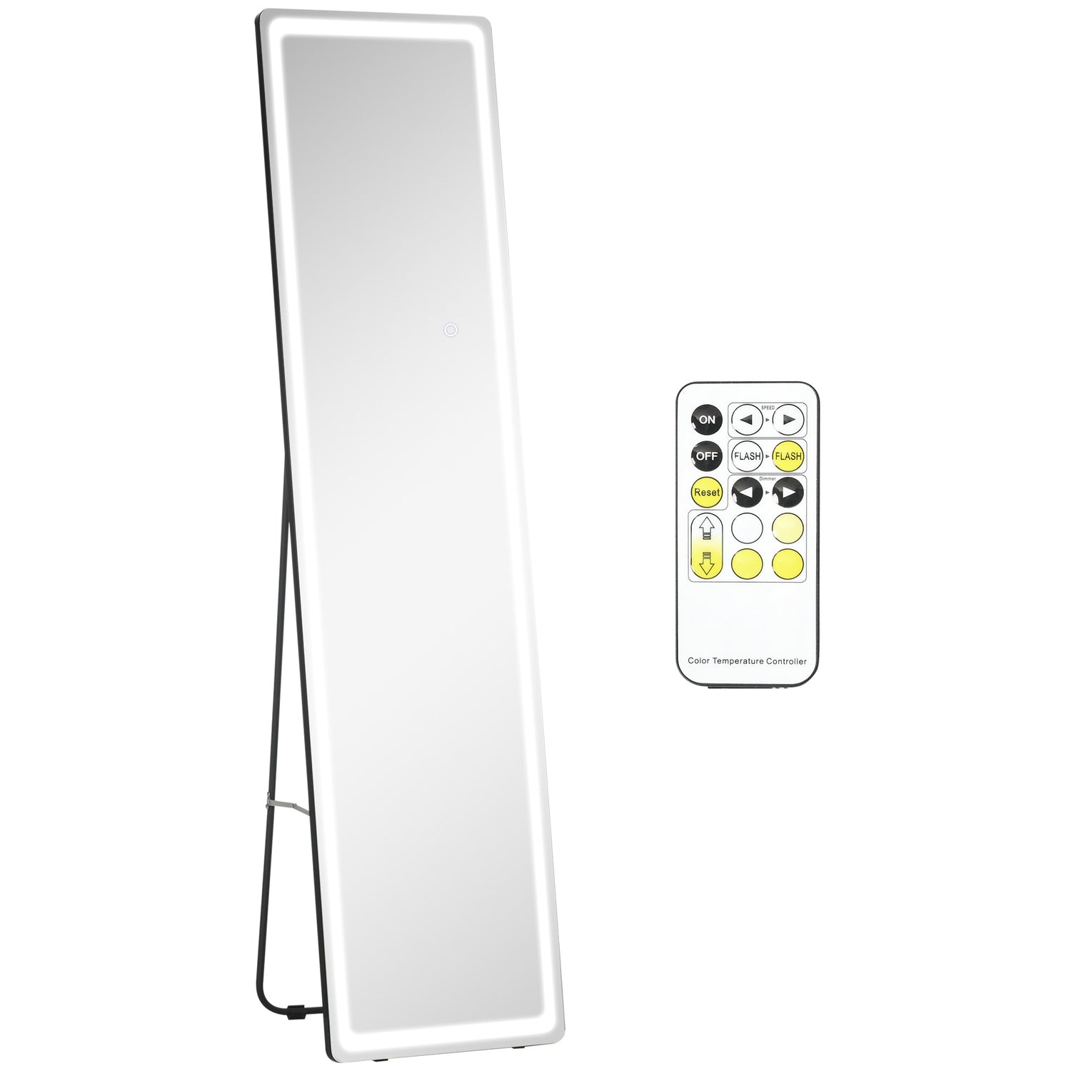 LED-stående spegel i full längd, smink och väggfäste, silver/svart