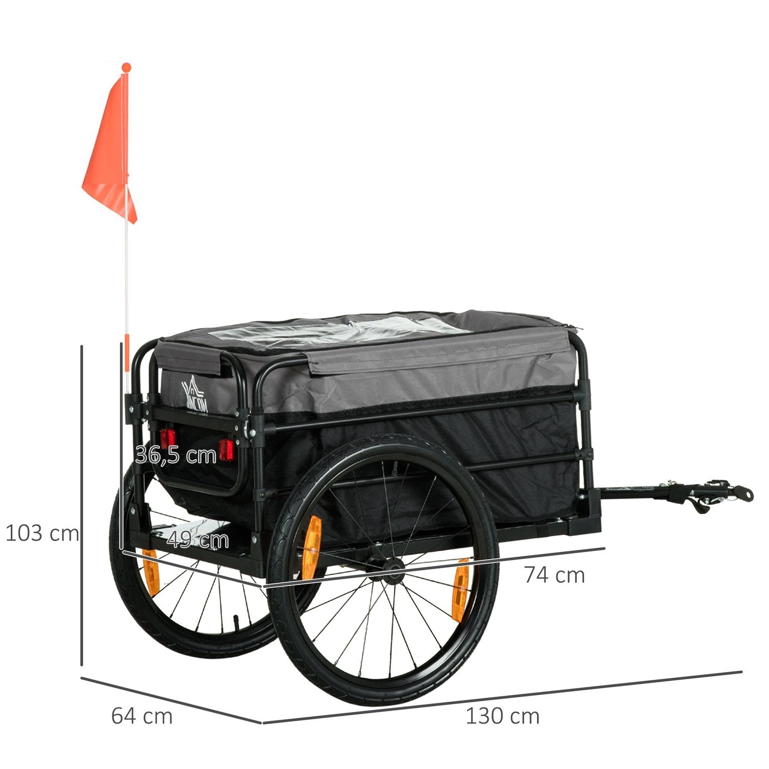 2-I-1 Cykelsläp Lastvagnstransportvagn För Cykel Med 20 Tums Pneumatiska Däck 40 Kg Lastkapacitet 130 X 64 X 64/103 Cm