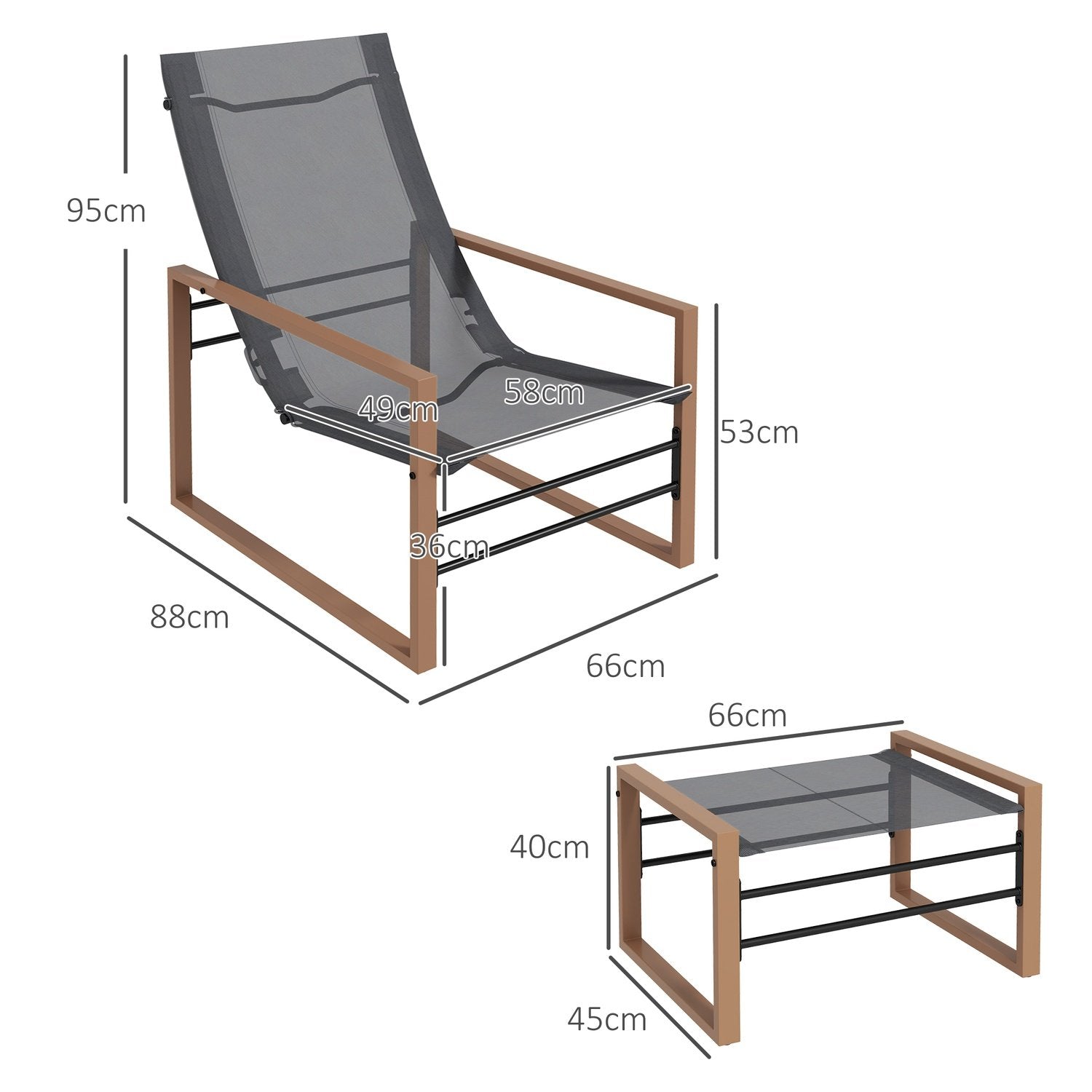 Patio Stol Pall Trädgårdsstol Set Mesh Cover Metallram Mörkgrå