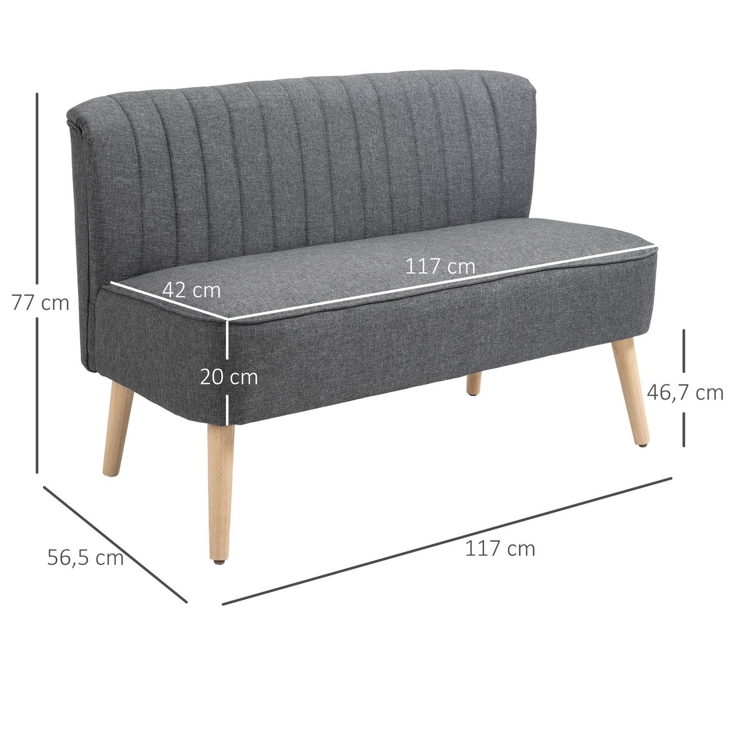 2-Sits Tygsoffa Stoppad Soffa Sittgrupp Lounge Soffa Träskum Mörkgrå 117 X 56,5 X 77 Cm