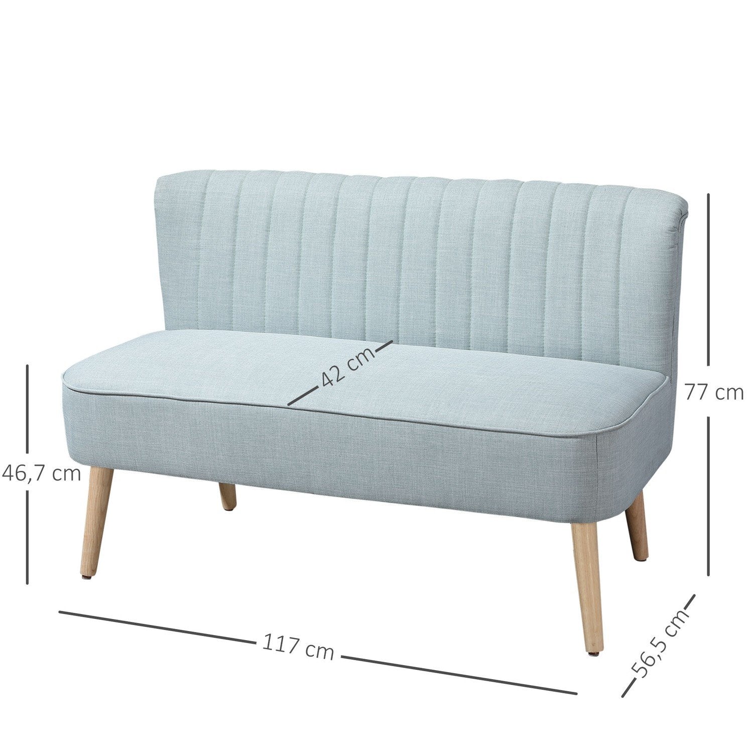 2-Sits Tygsoffa, Stoppad Soffa, Sittgrupp, Loungesoffa, Trä, Skum, Ljusgrön, 117 X 56,5 X 77 Cm