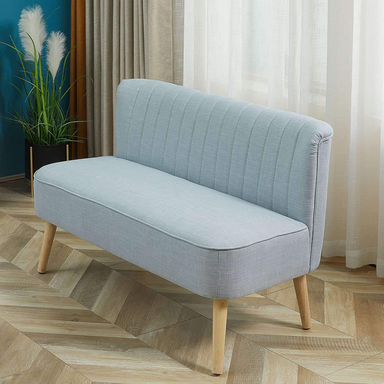 2-Sits Tygsoffa, Stoppad Soffa, Sittgrupp, Loungesoffa, Trä, Skum, Ljusgrön, 117 X 56,5 X 77 Cm