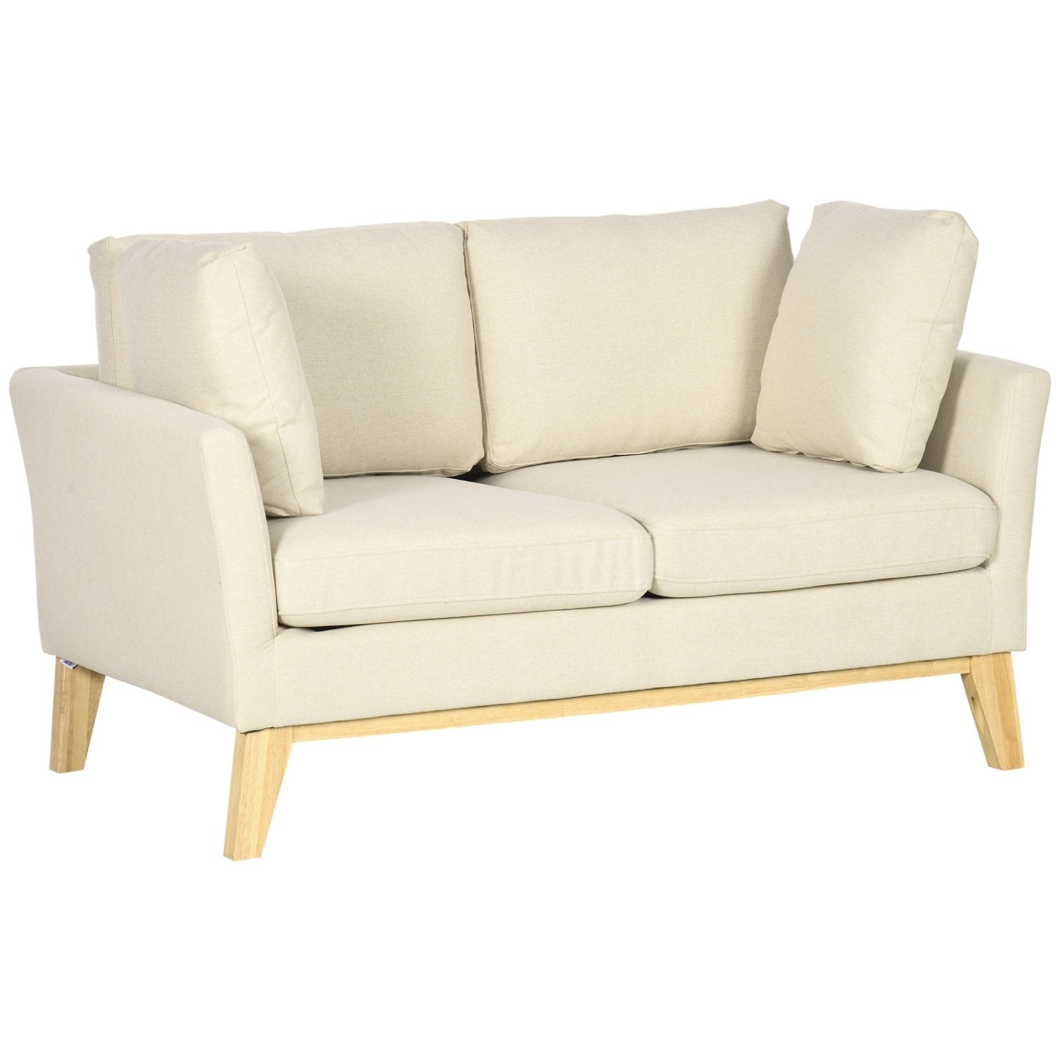 2-seters sofa Dobbelsofa i linlook, toseter med puter, Loveseat med treben, opptil 150 kg, beige, 137 x 78 x 78 cm