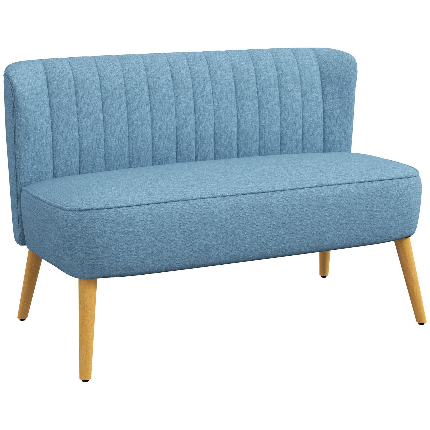 2-Sits Soffa, Loveseat Med Linnelook, Dubbelsoffa Med Träben, Lastkapacitet Upp Till 150 Kg, Blå, 117 X 56,5 X 77 Cm