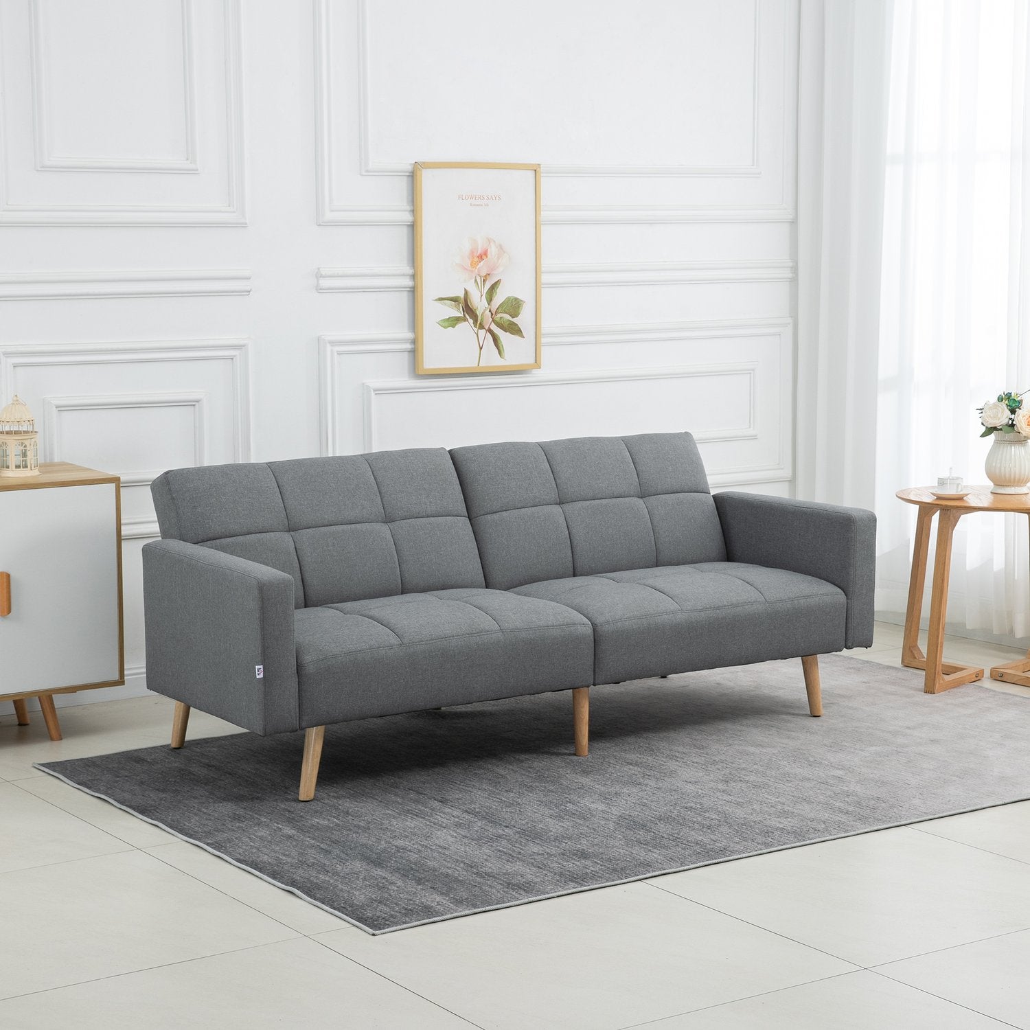 2 i 1 bäddsoffa 205 x 88 cm soffa med sängfunktion, soffa med sittdyna, linne ser grå ut