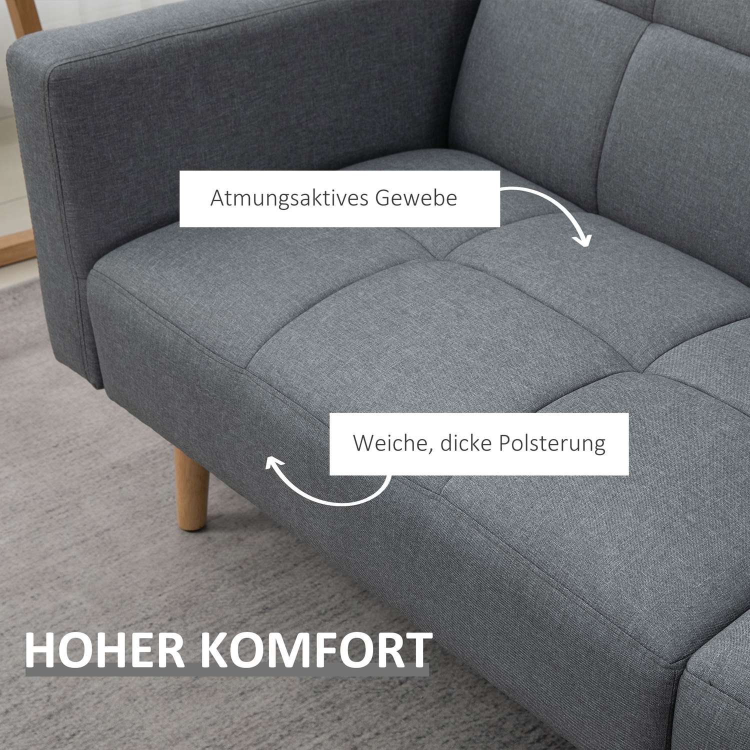 2 i 1 bäddsoffa 205 x 88 cm soffa med sängfunktion, soffa med sittdyna, linne ser grå ut