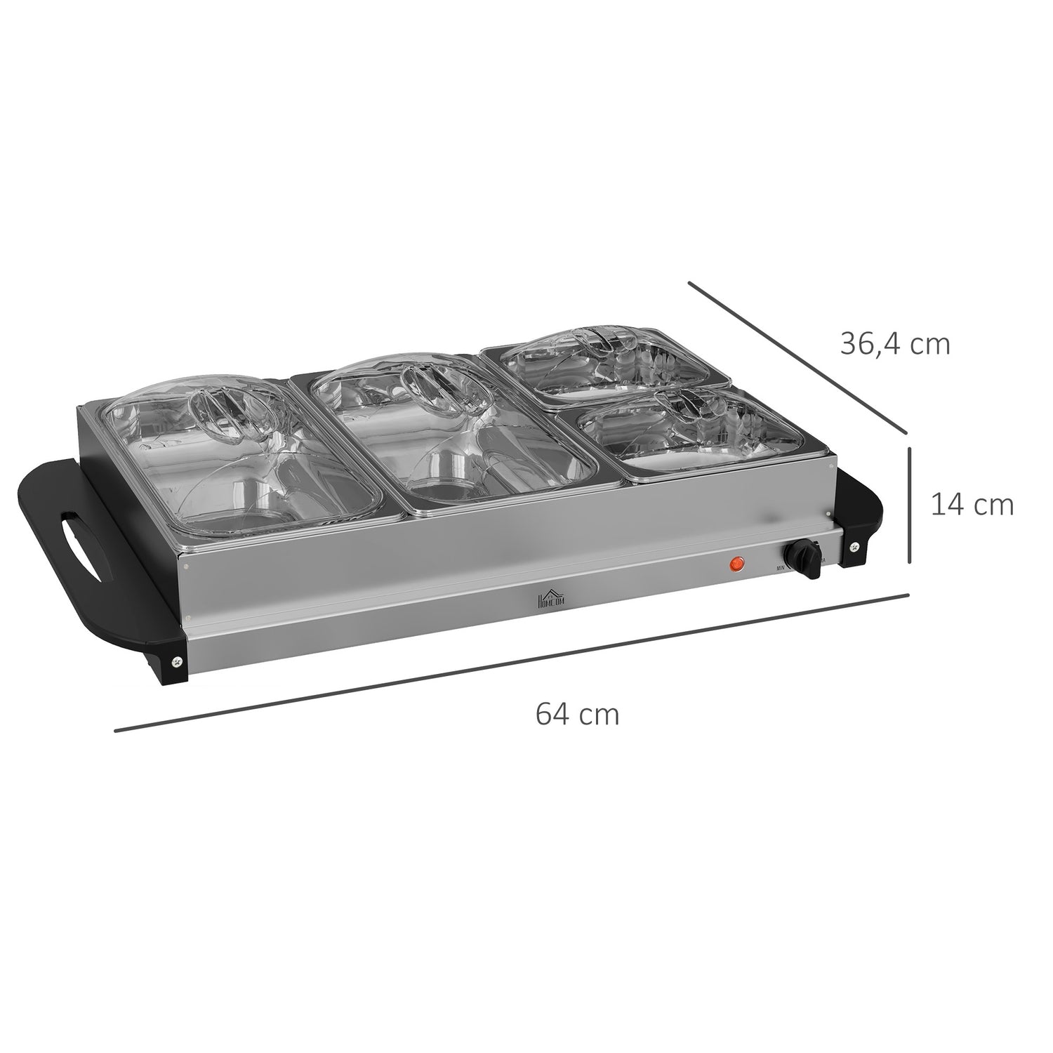 2-i-1 buffévärmare 6,8L kokplatta 300 Watt matvärmare i rostfritt stål silver