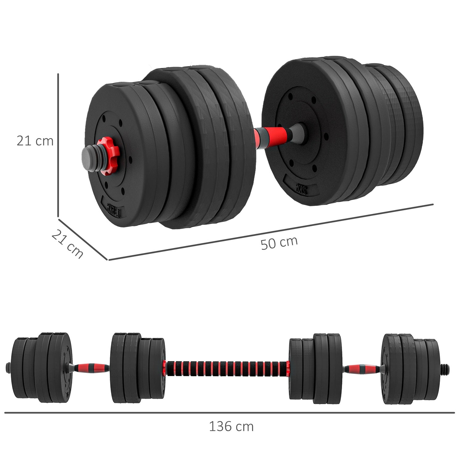 2 i 1 hantelset 30 kg justerbar hantel & skivstång professionell styrketräning för hantel svart