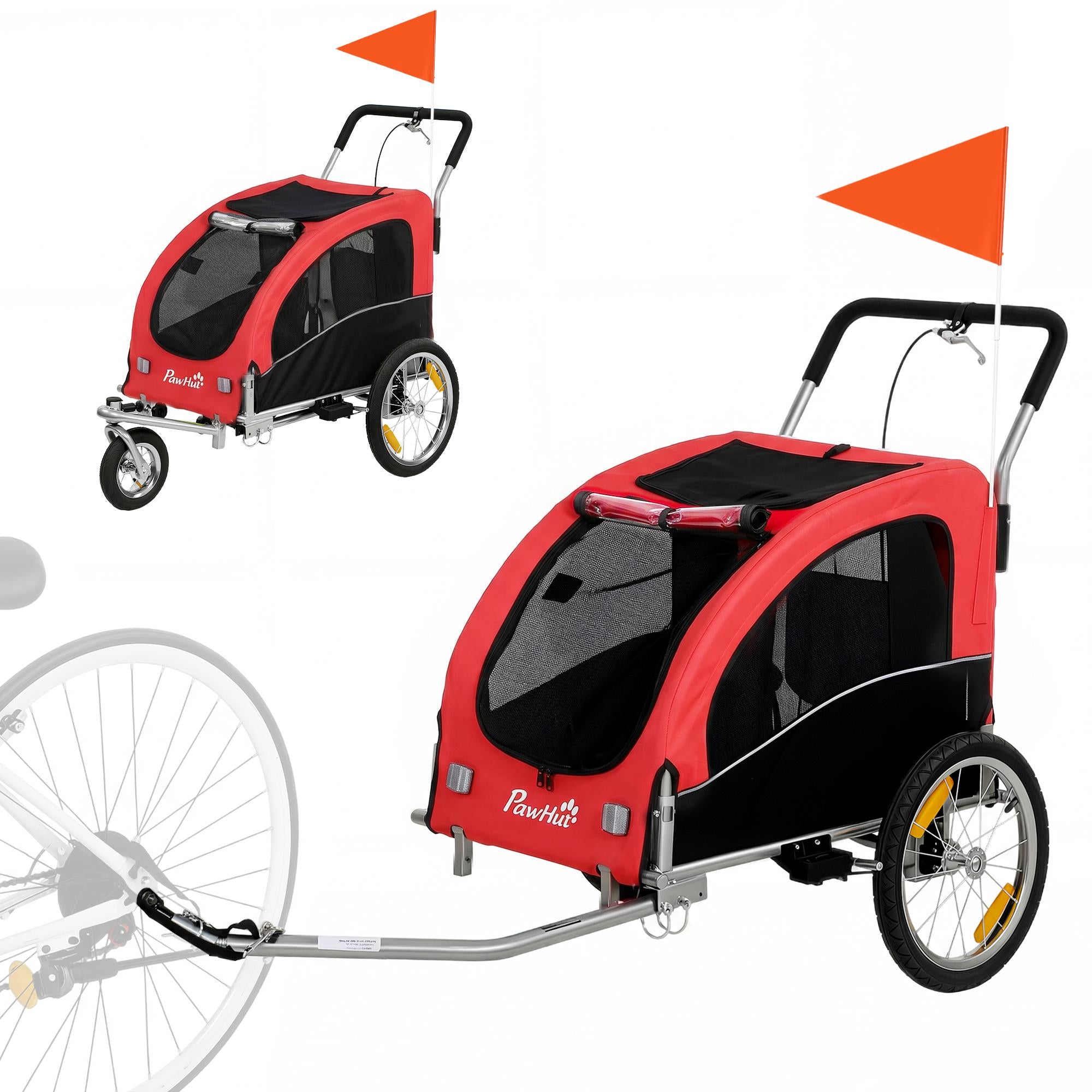 2-i-1 hundcykelvagn, hopfällbar, upp till 20 kg