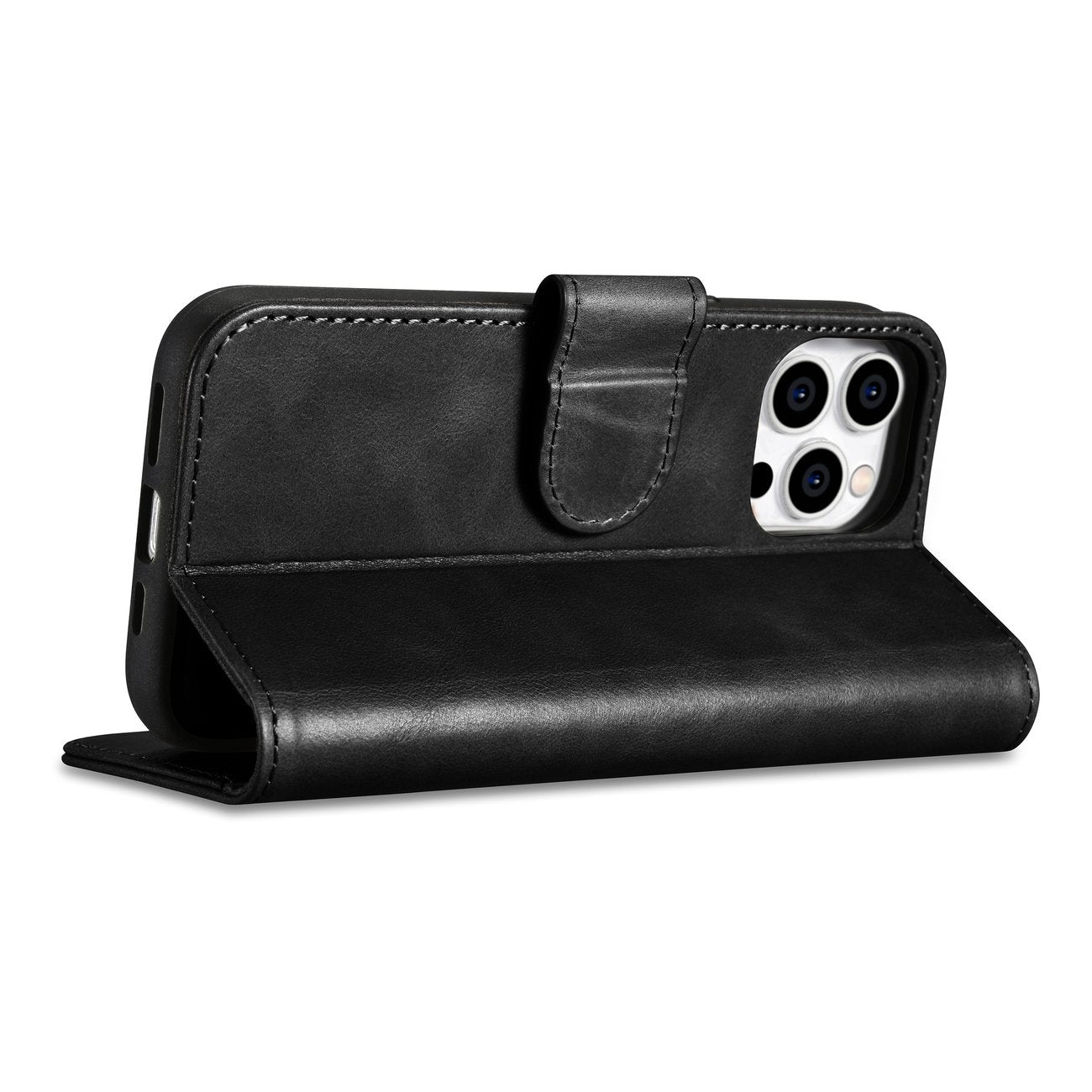 2-i-1 läder Flip Cover iPhone 14 Pro Anti-RFID Oil Wax Plånboksfodral Svart
