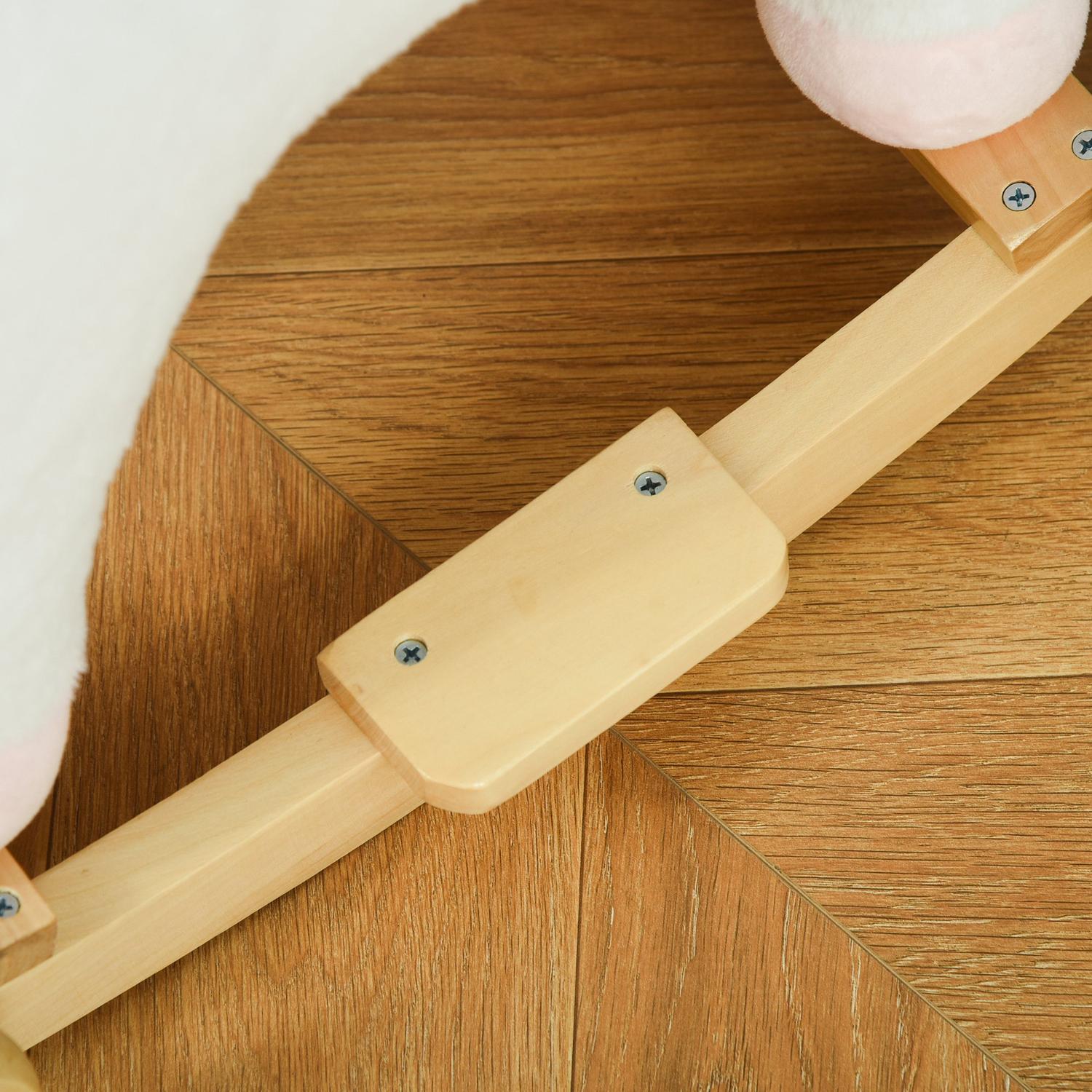 2-i-1 plysch gunghäst & hjulleksak för barn, vit