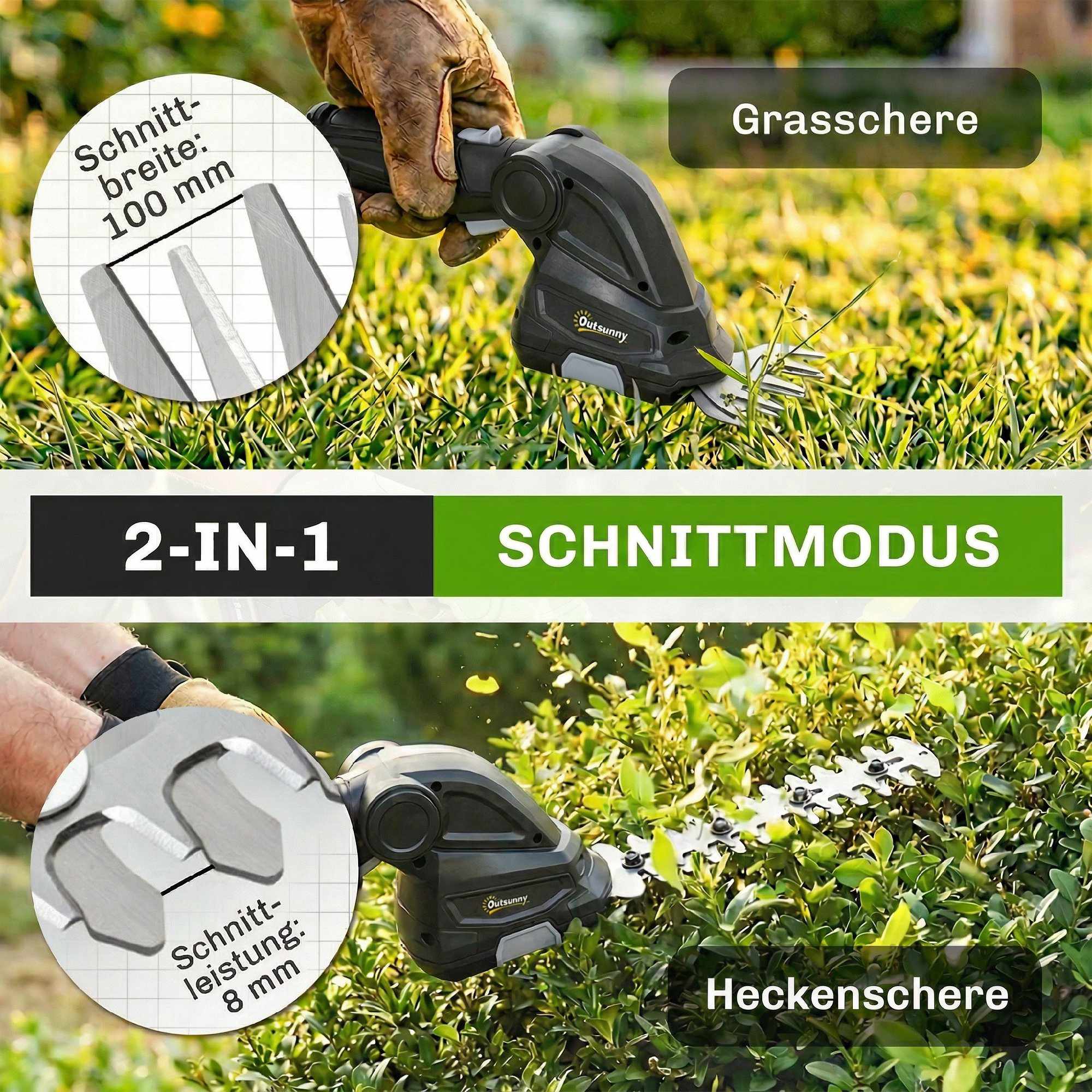 2-i-1 sladdlös häck- och grässax, 7,2 V, laddningsbar