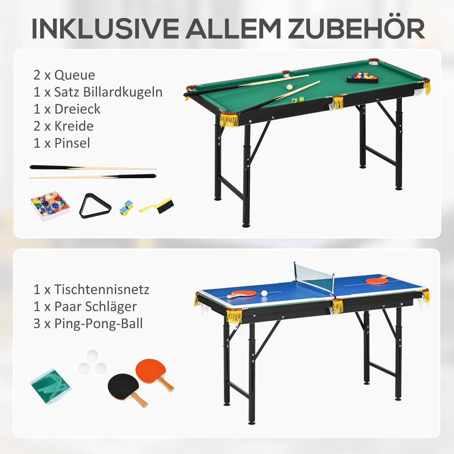 2-i-1 spelbord – biljard och bordtennis, justerbar höjd