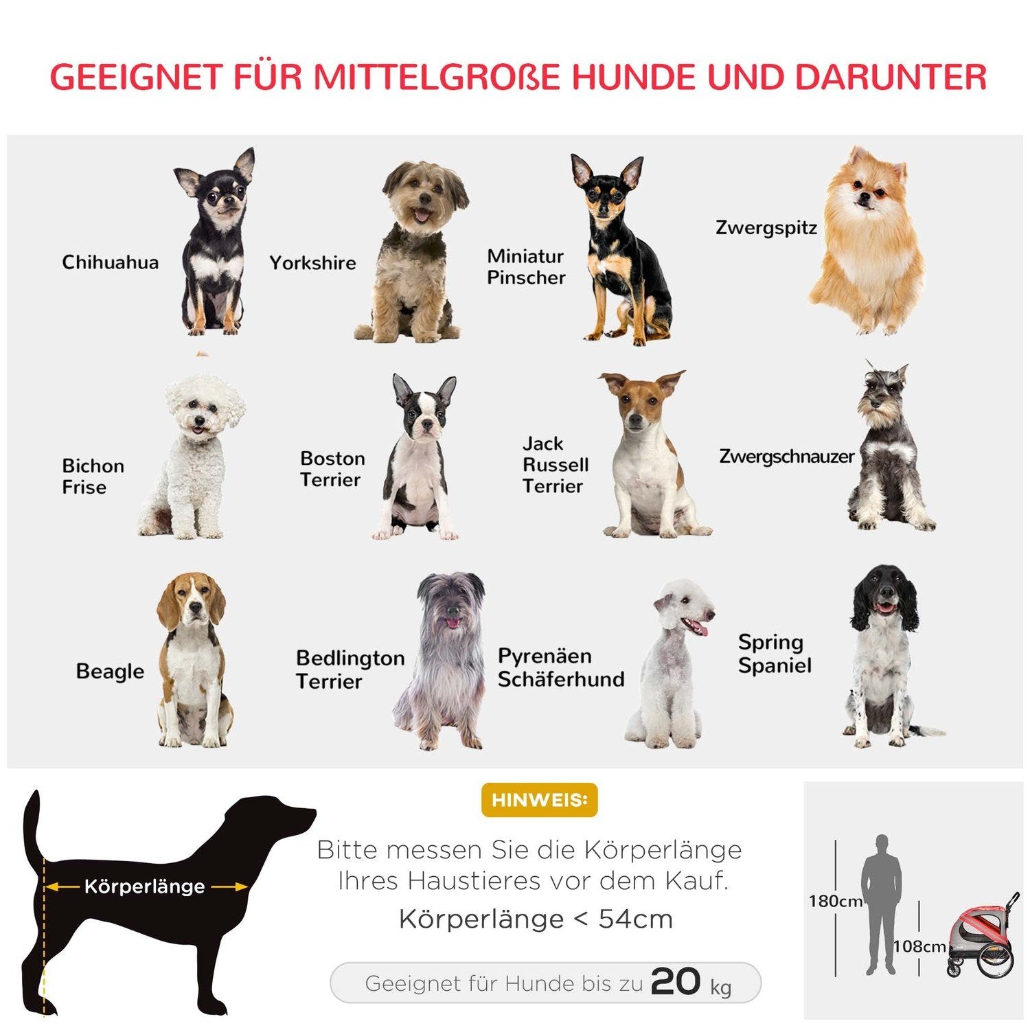 2-i-1 hundehenger og hundevogn, hundesykkelvogn, sykkelvogn, med reflekser for mellomstore hunder opptil 20 kg, Oxford-stoff