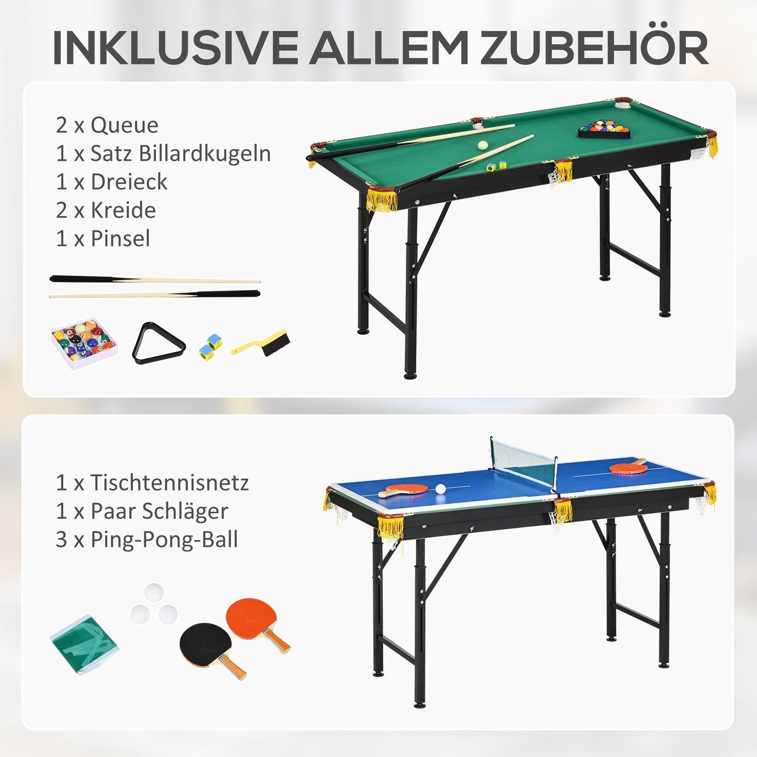 Multigame Spelbord 2-I-1 Multifunktionell Bordtennis Biljard Tillbehör Barn Tonåringar Vuxna Stål 140X63X60-80Cm Grön