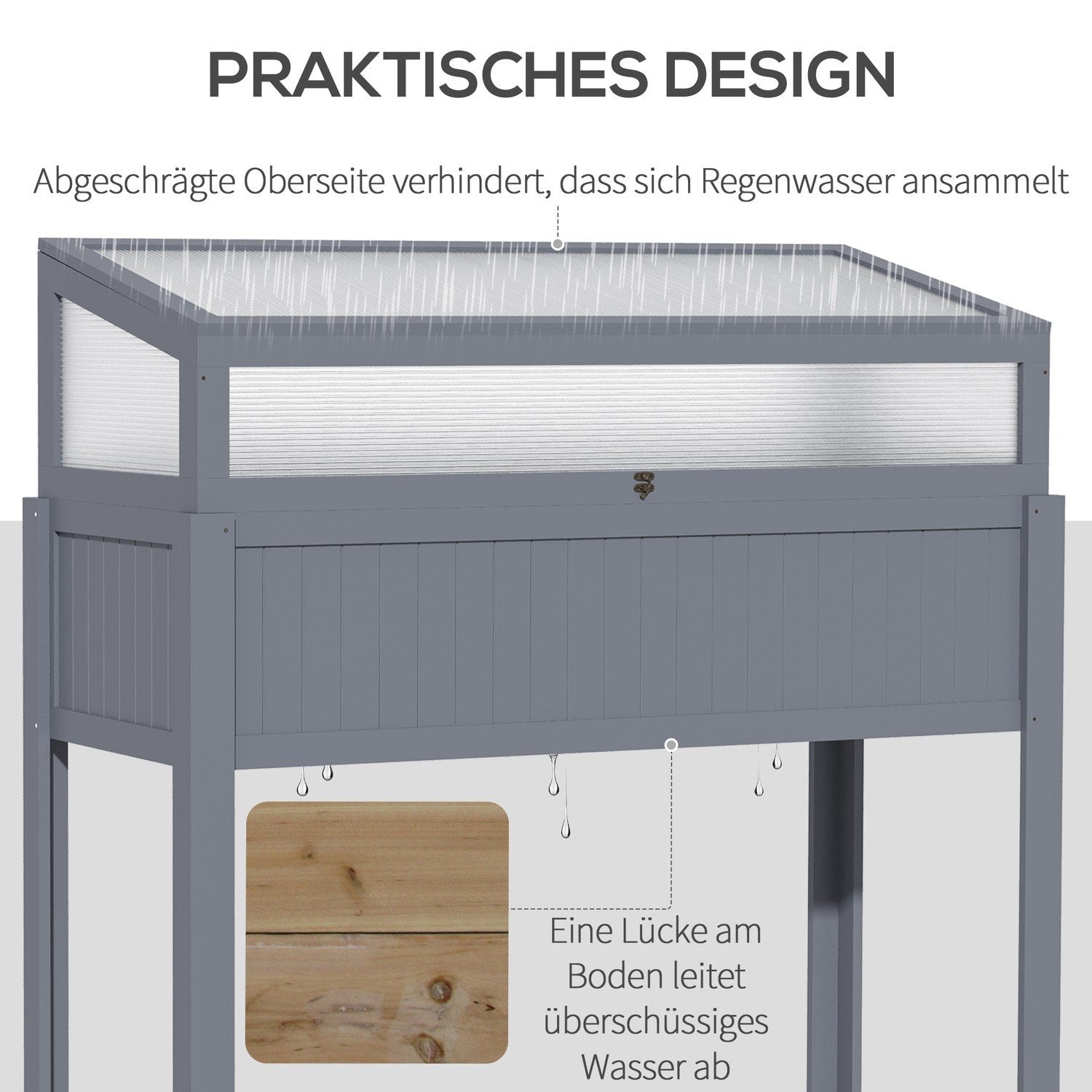 Opphøyd treseng med kald ramme 2-i-1 drivhus, tomathus, grønnsaksseng, polykarbonat, grå, 120X54X112/122 cm