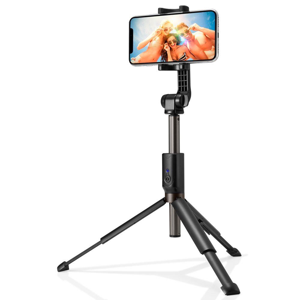 2in1 Telescopic Selfie Stick med fjärrkontroll och stativ, svart telefonställ