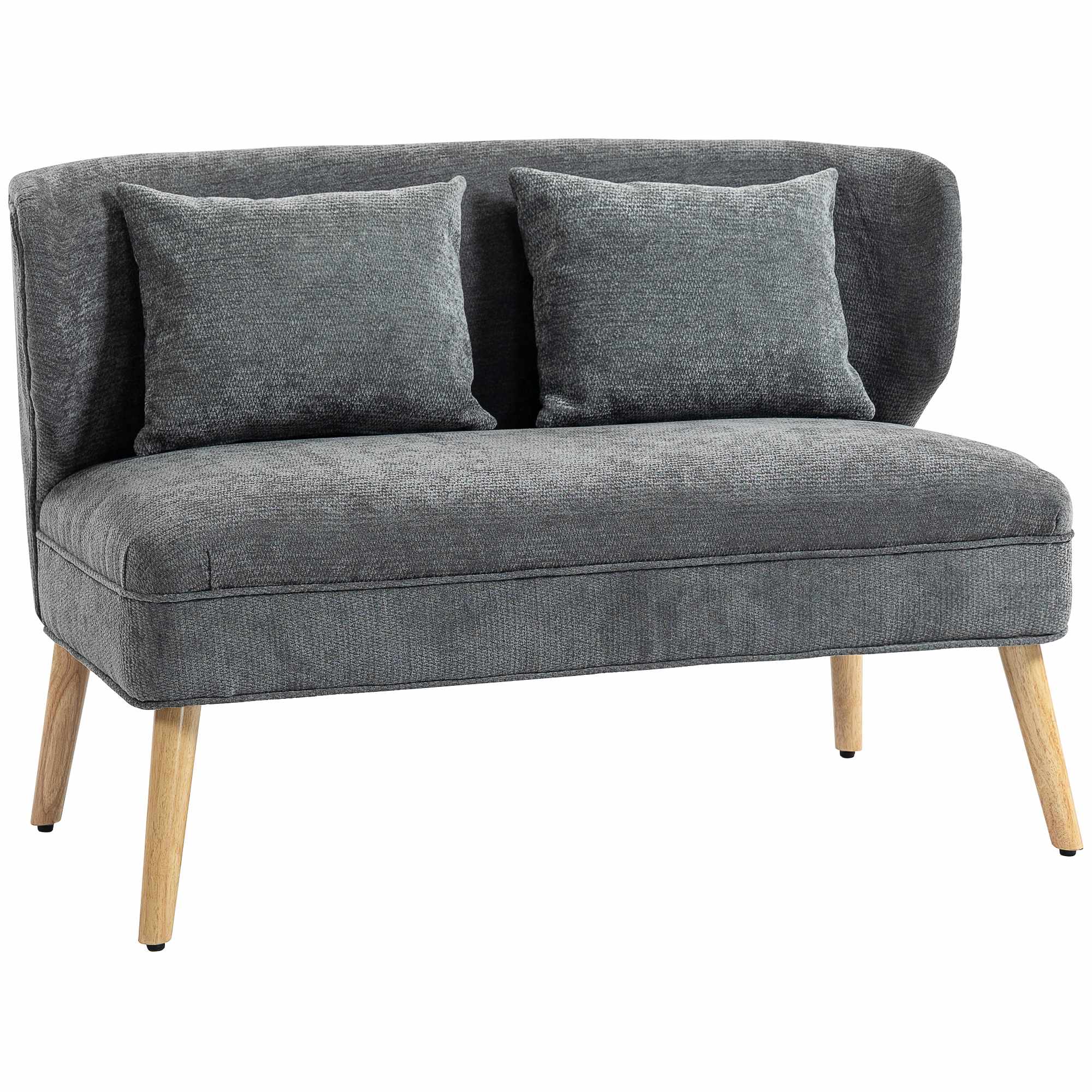 2-sits chenillesoffa, vingrygg, ben i gummiträ, grå