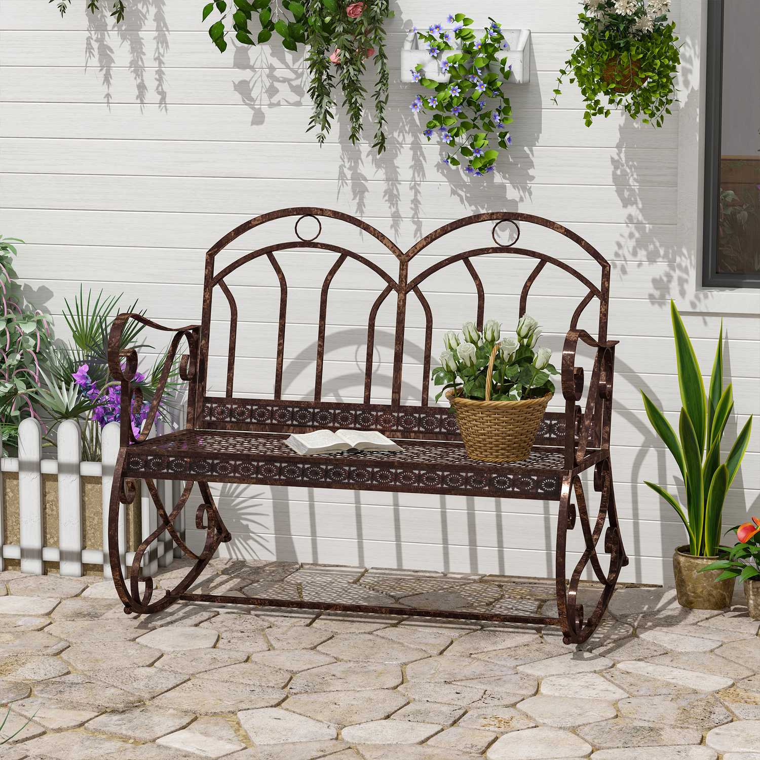 2-sits metall trädgårdsbänk – bronsröd finish