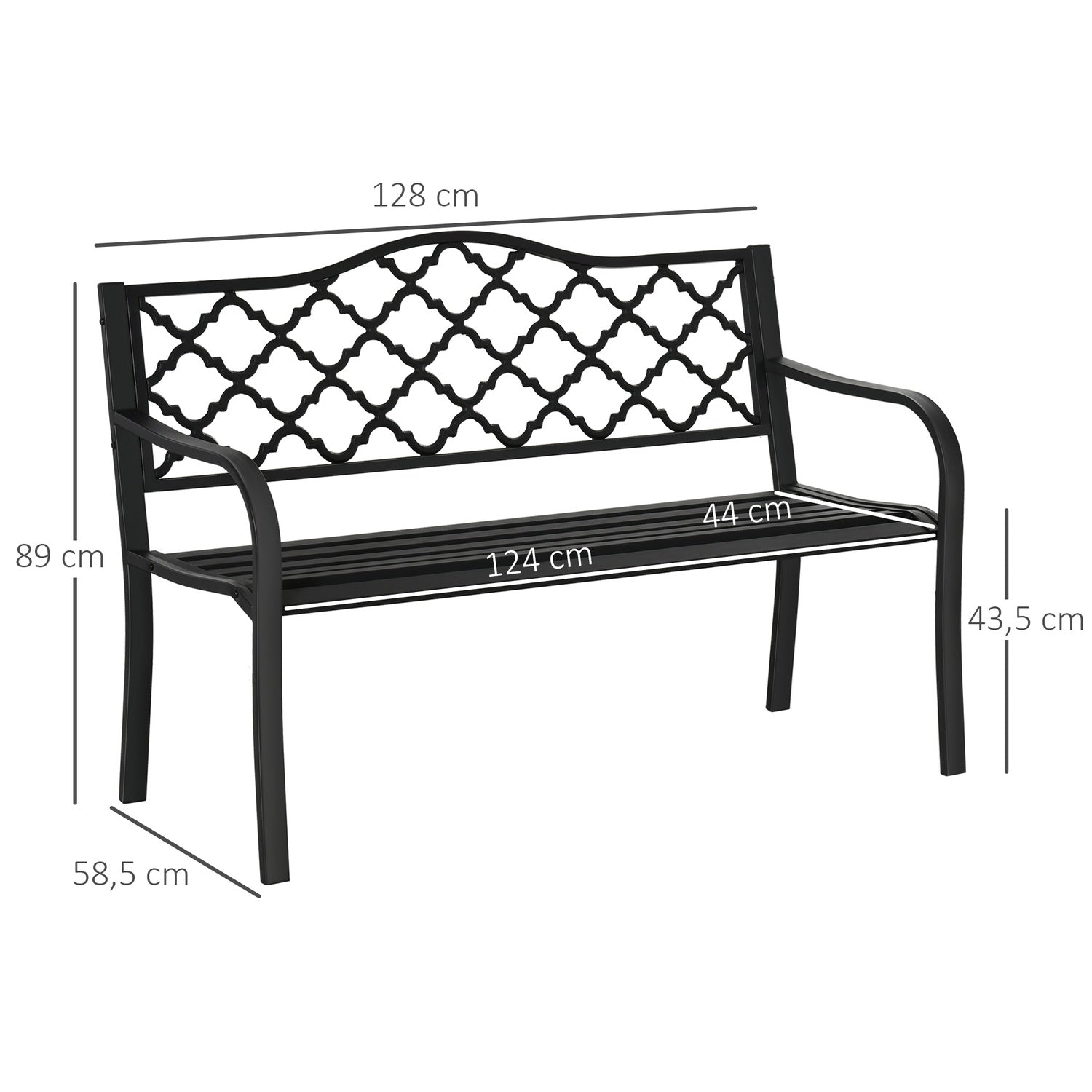 2-sits metall trädgårdsbänk, elegant svart gjutjärn