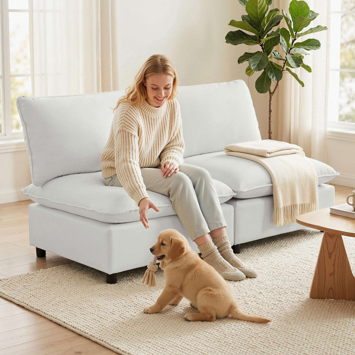 2-seters modulsofa, 146 cm kunstskinn, grå
