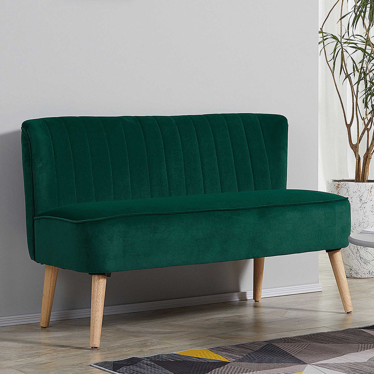 2-seters retrosofa, mørkegrønn, treben, 117 cm