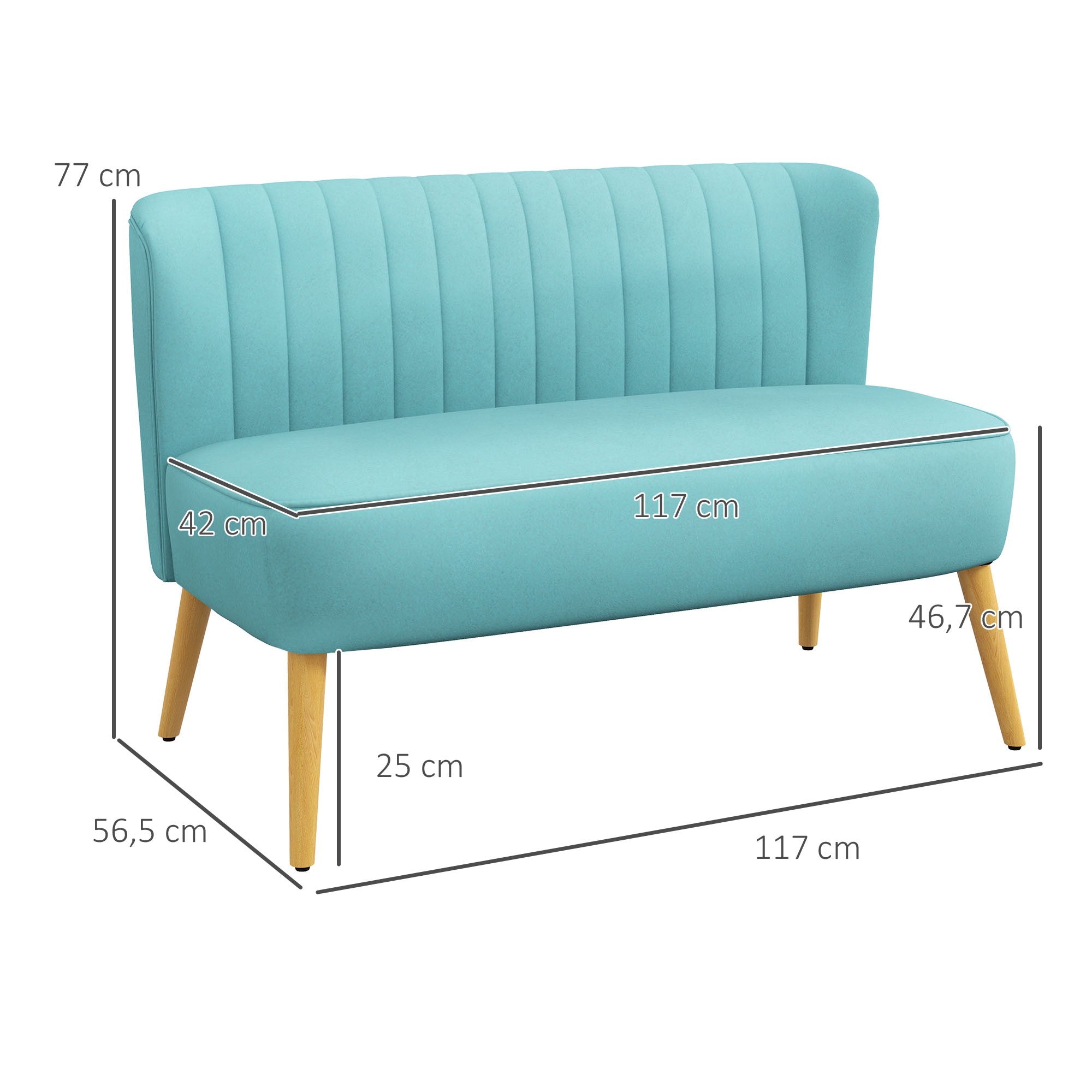 2-sits retrosoffa, träben, 117x56,5x77 cm, grön