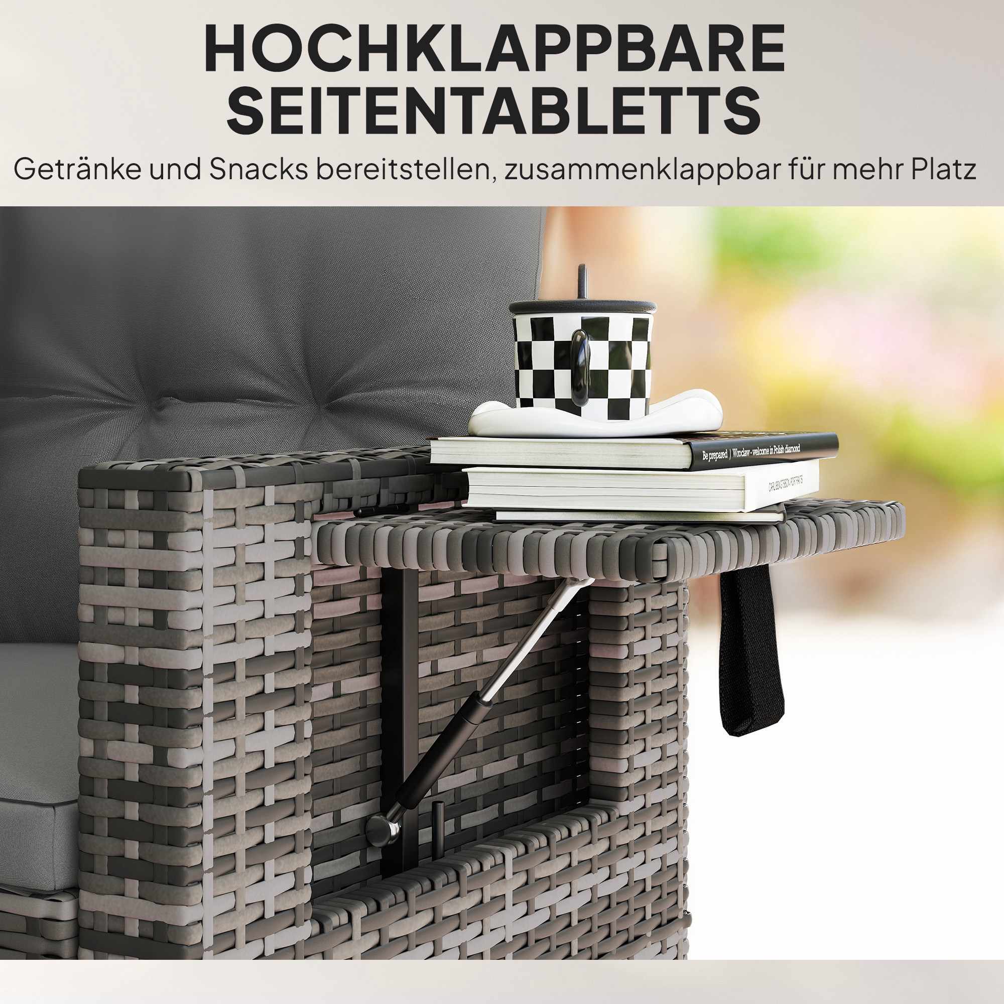 2-sits rottingsoffa med dolda brickor och kuddar