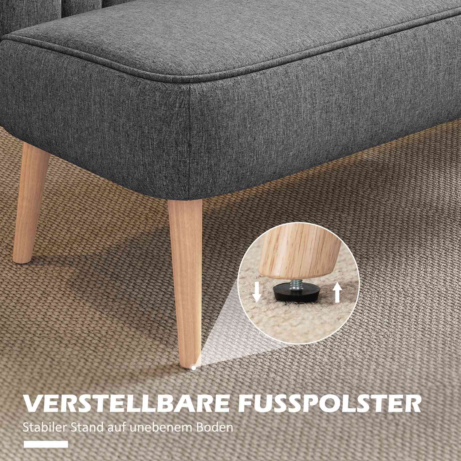 2-sitssoffa, linne-look, träram, 117 cm, grå