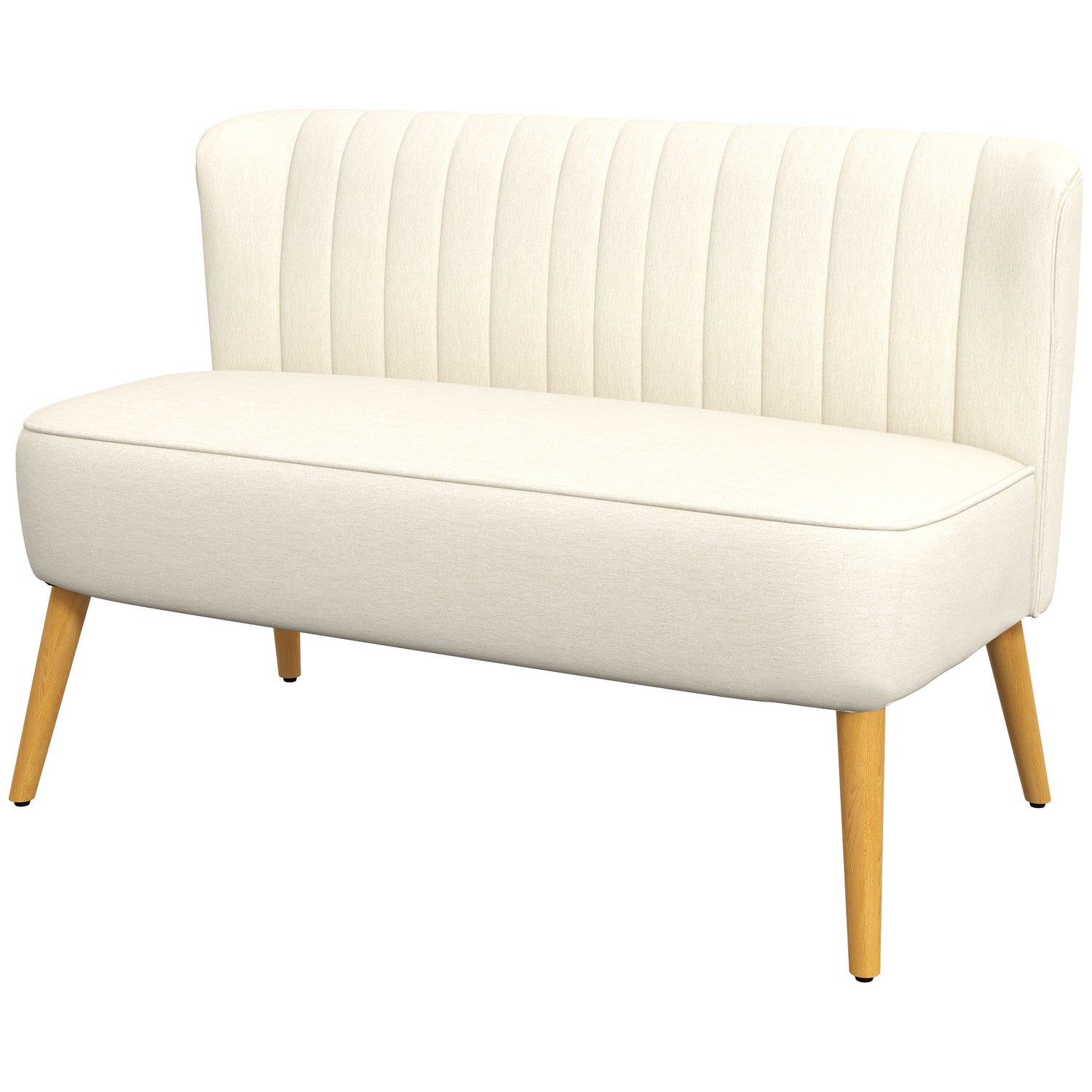 Gräddvit 2-sits soffa med träben, linnelook