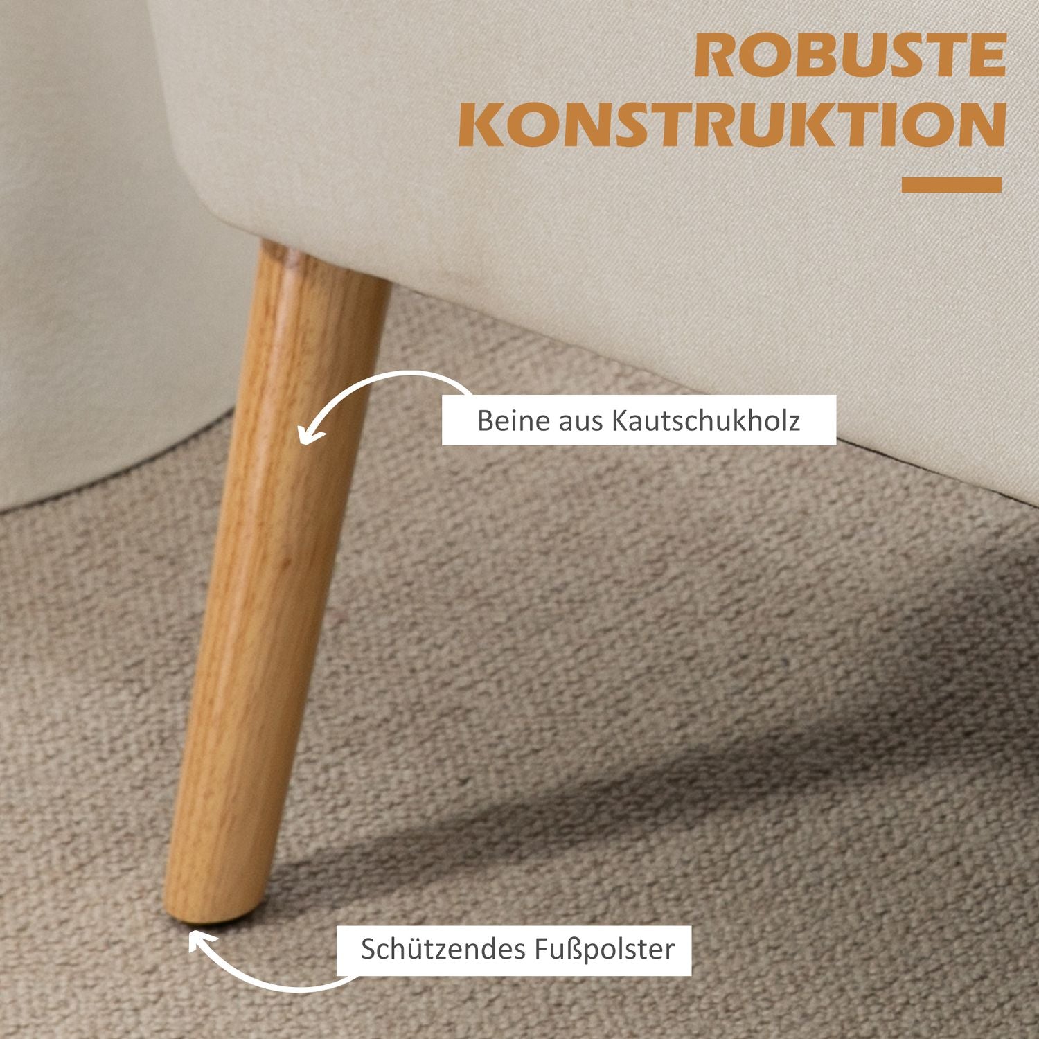Gräddvit 2-sits soffa med träben, linnelook