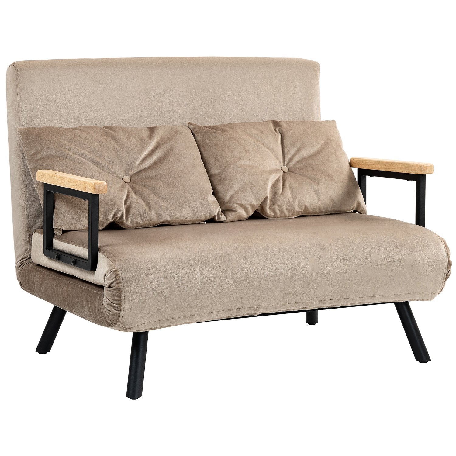 2-sits sammetsbäddsoffa, justerbart ryggstöd, ljusbrun