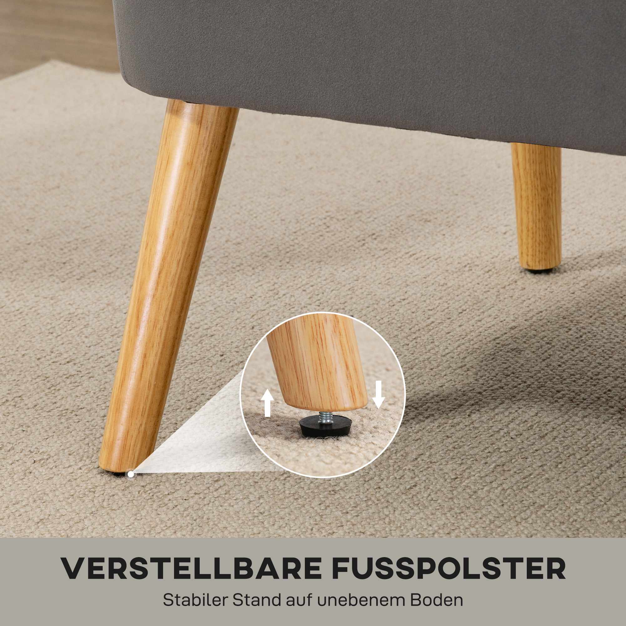 2-sitssoffa, mörkgrå, slitstarkt tyg, träben
