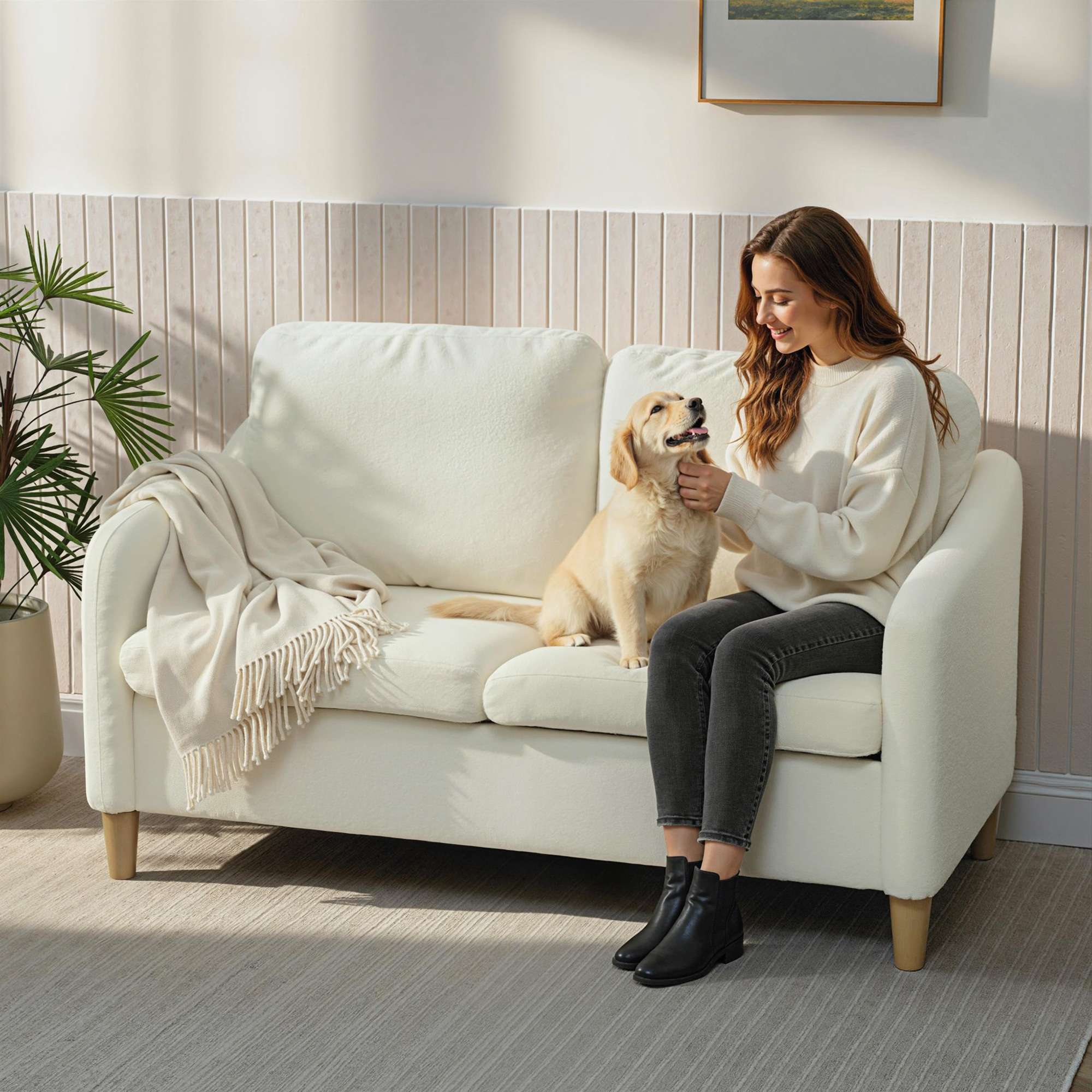 2-sitssoffa, sherpafleece, 137 cm, krämvit