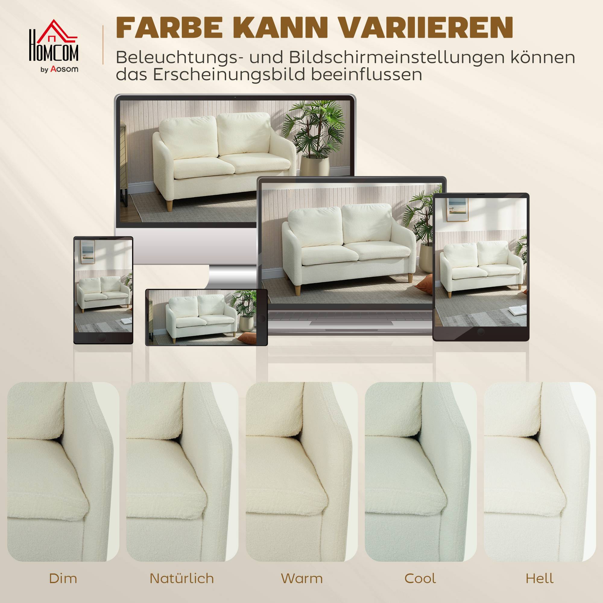 2-sitssoffa, sherpafleece, 137 cm, krämvit