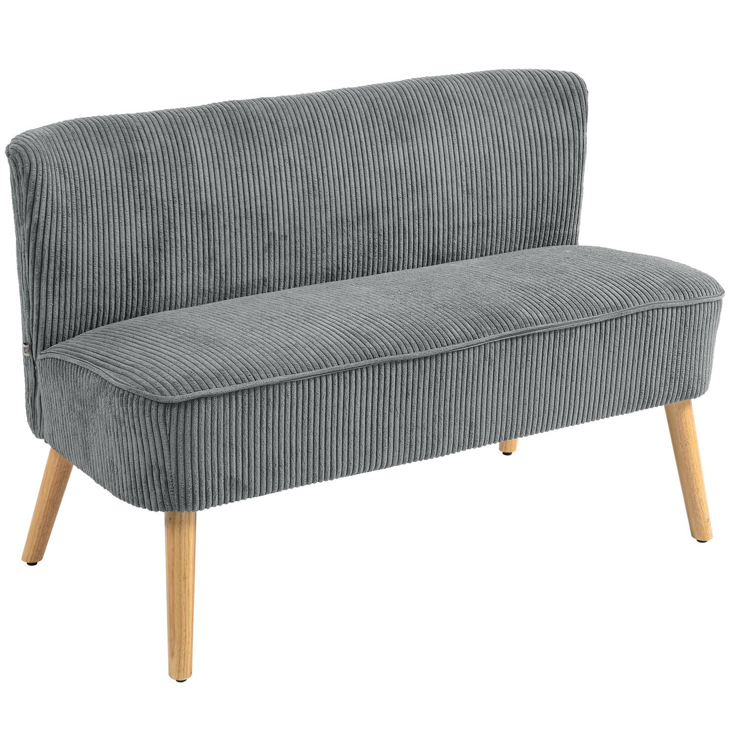 2-sits grå manchestersoffa, träben, vadderad klädsel