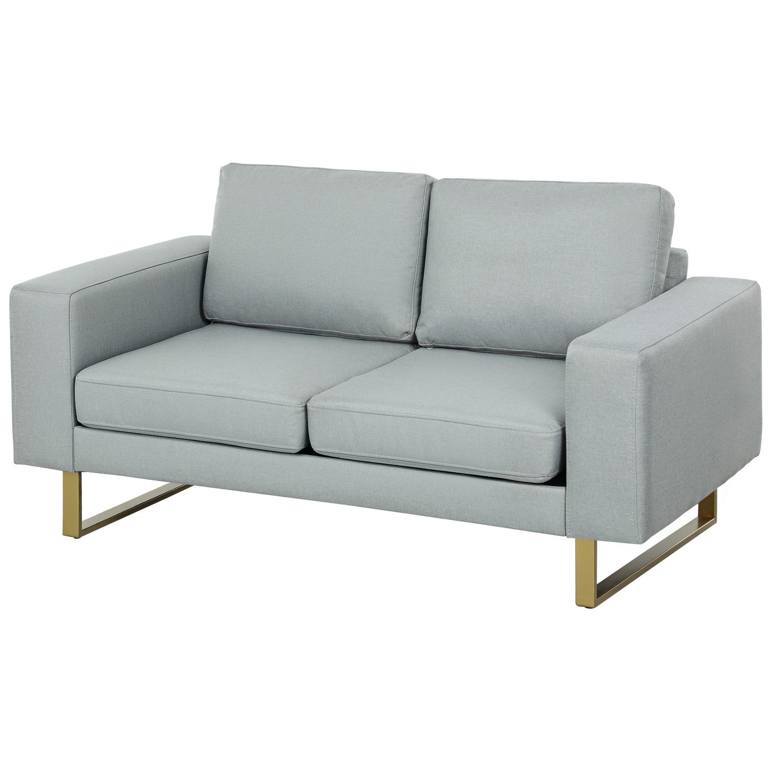 2-sits soffa, soffa med massiv träram, metallben, enkel design, ljusgrå