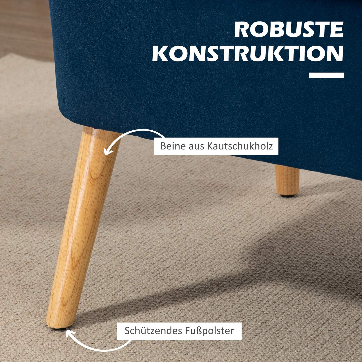Himmelsblå Loveseat-soffa med träben – linnelook