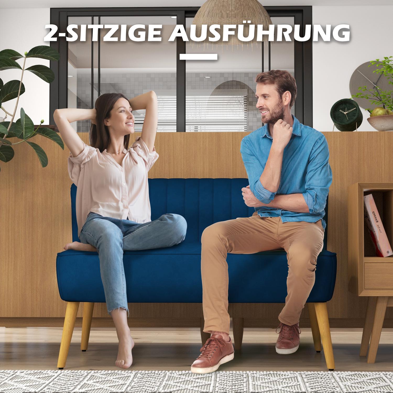 Himmelsblå Loveseat-soffa med träben – linnelook