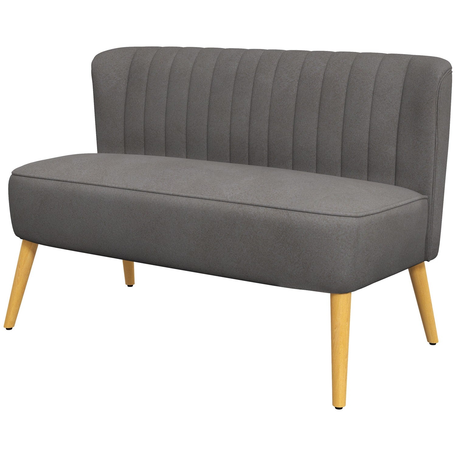 Mörkgrå Linne-Look Loveseat, träben, 2-sits