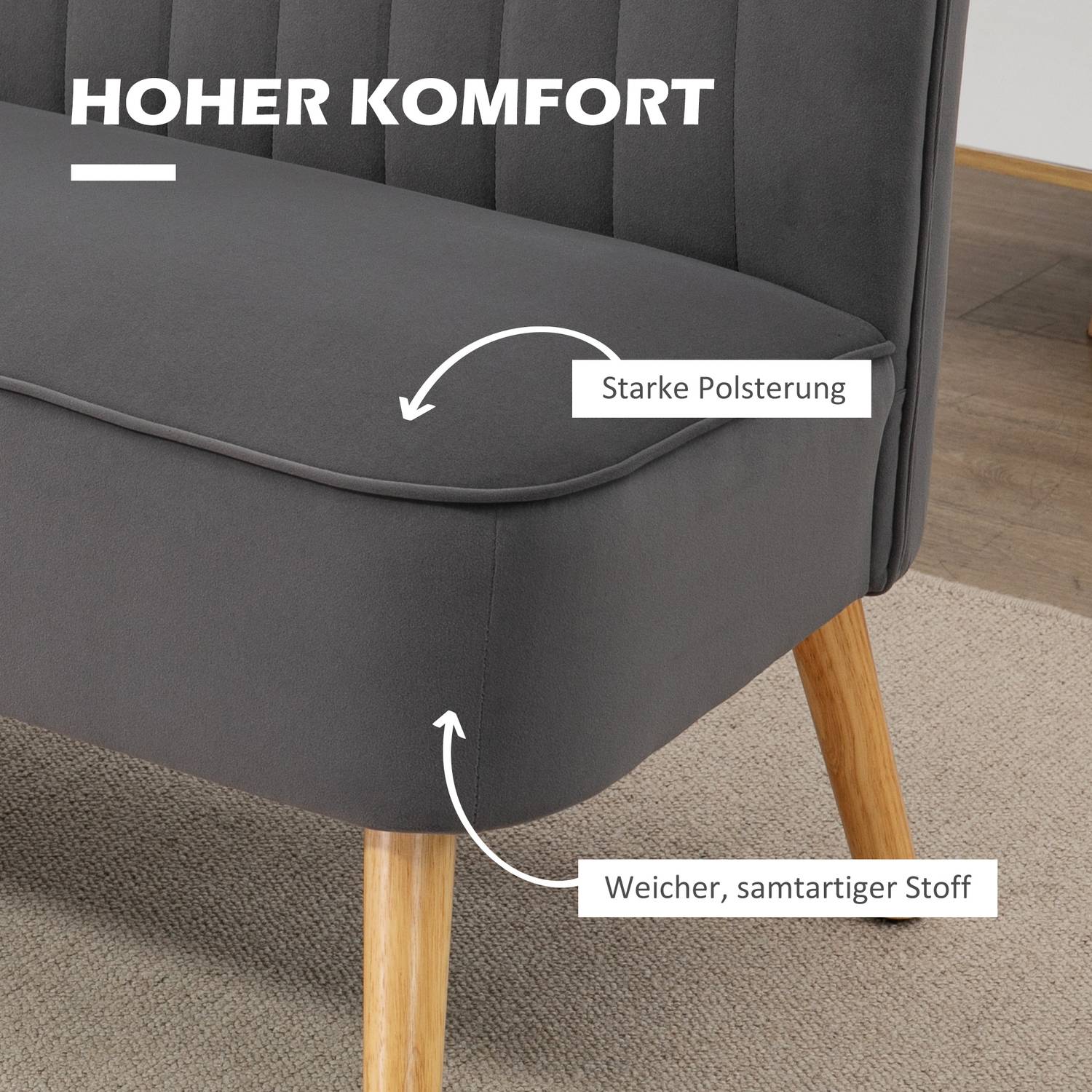 Mörkgrå Linne-Look Loveseat, träben, 2-sits