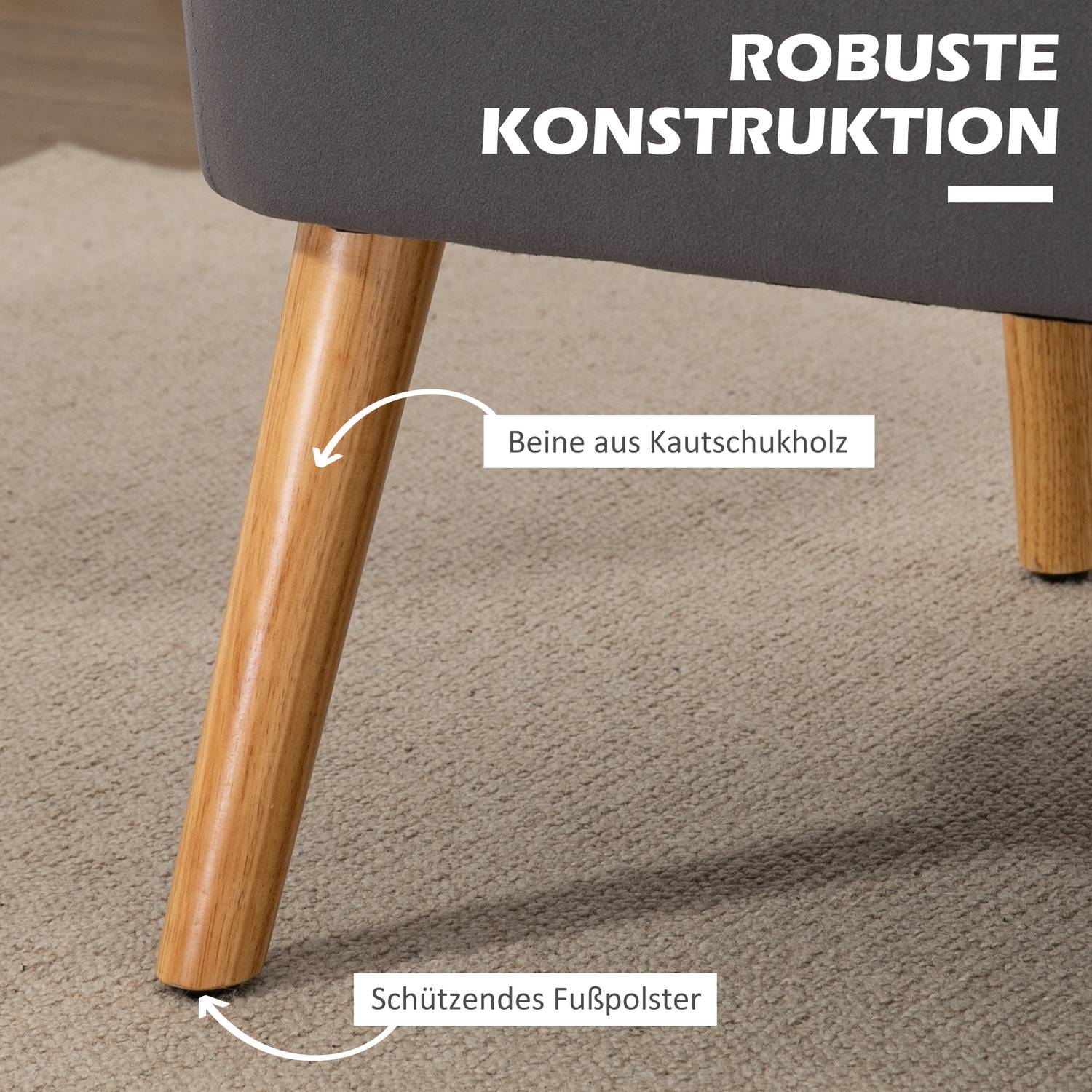 Mörkgrå Linne-Look Loveseat, träben, 2-sits
