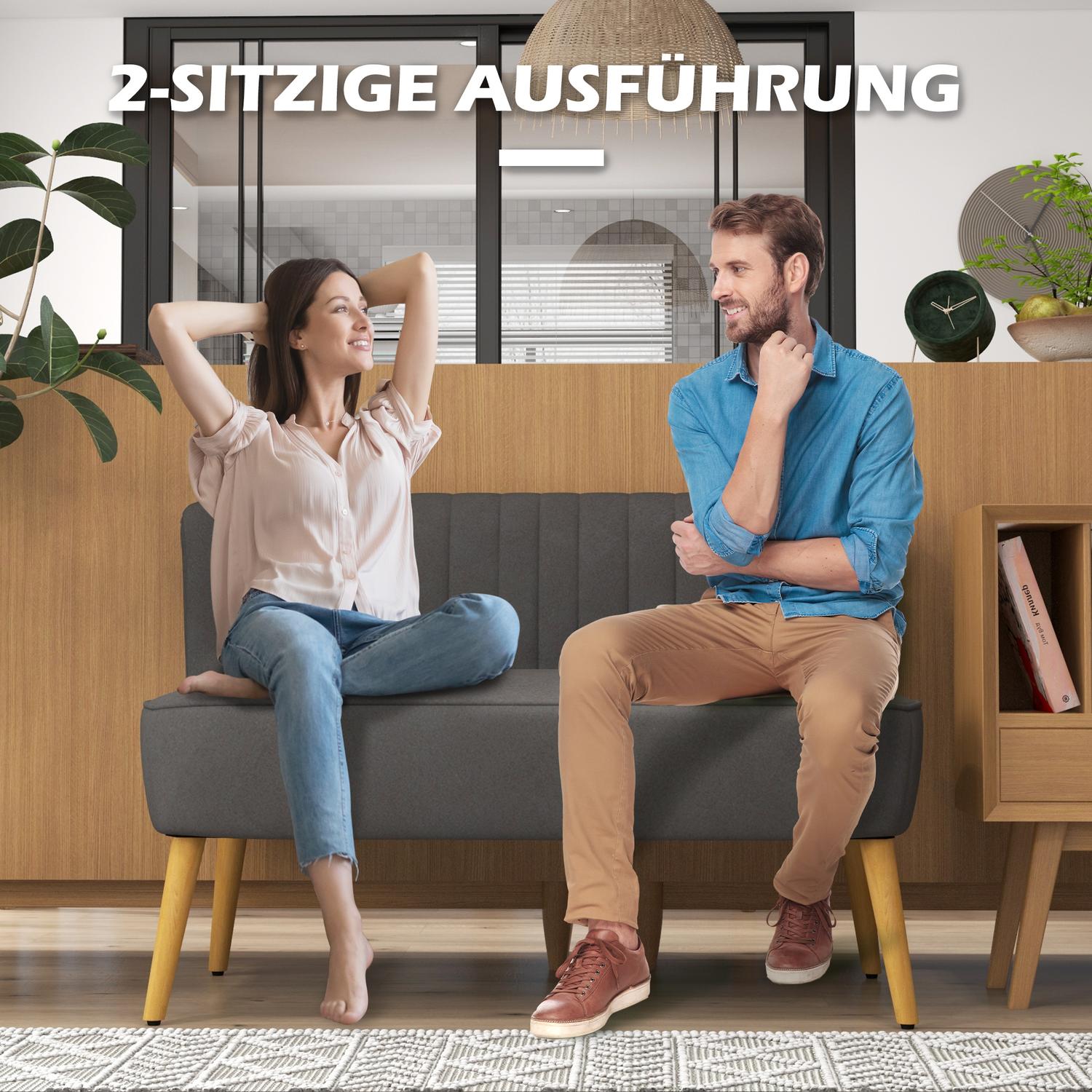 Mörkgrå Linne-Look Loveseat, träben, 2-sits