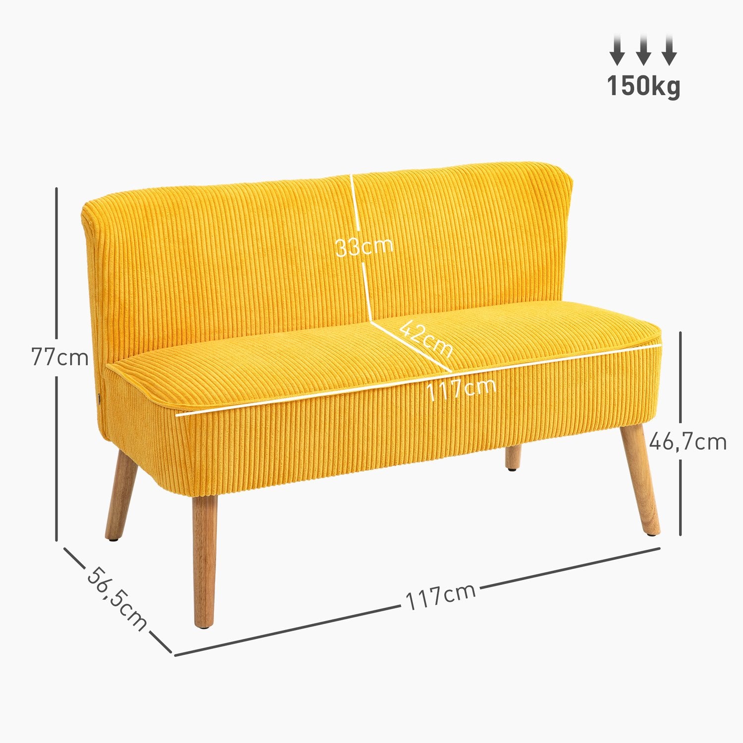 2-sits stoppad soffa, gul, 117x56,5x77 cm