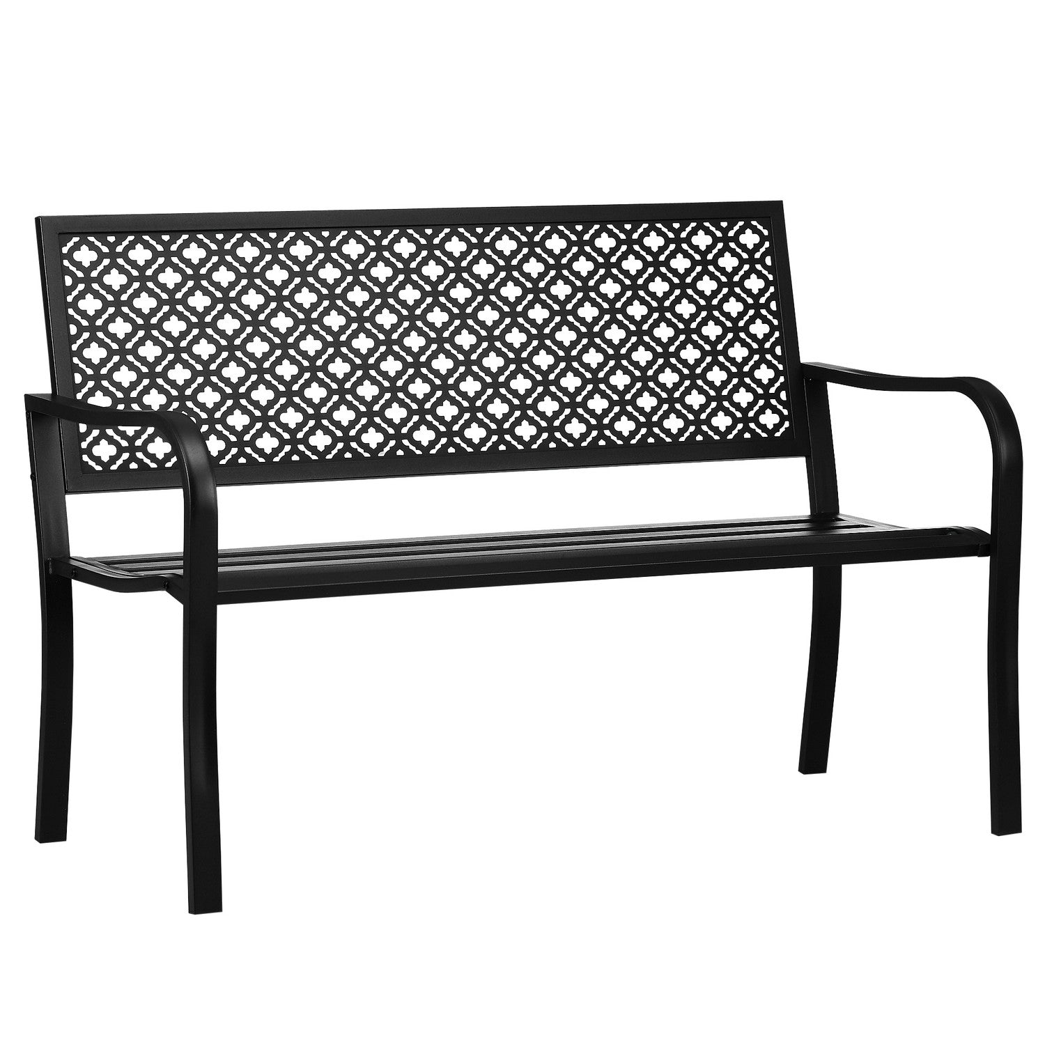 2-sits trädgårdsbänk i stål med armstöd, blommönster